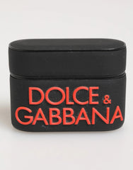 Dolce & Gabbana Black Orange Rubber Logo Embossed Accessory Airpods Case - Headphone Carrying Cases