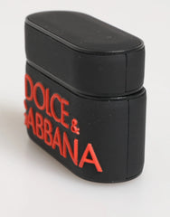 Dolce & Gabbana Black Orange Rubber Logo Embossed Accessory Airpods Case - Headphone Carrying Cases