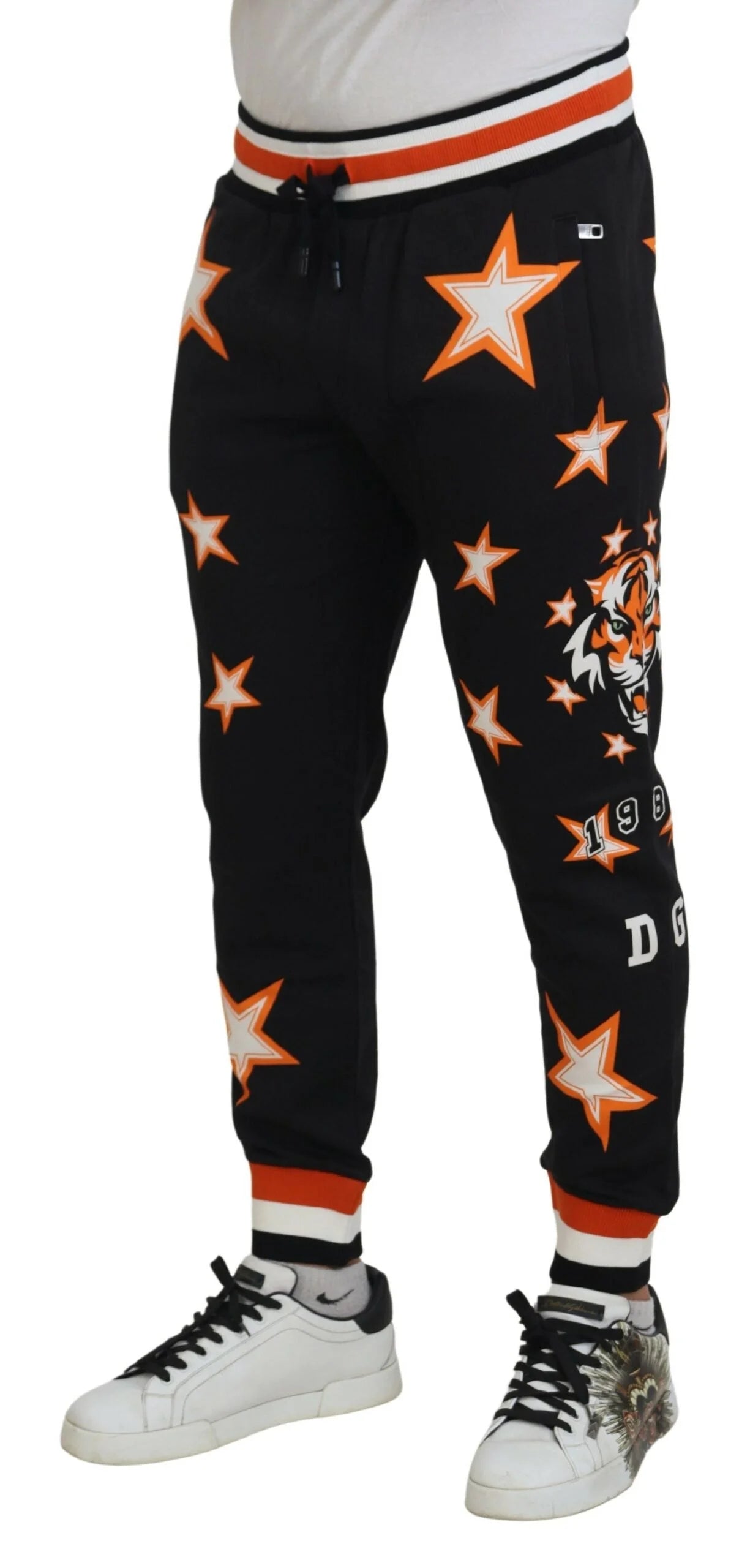 Dolce & Gabbana Black Orange Star Trousers Sport Pants - IT46 | S - Sweatpants