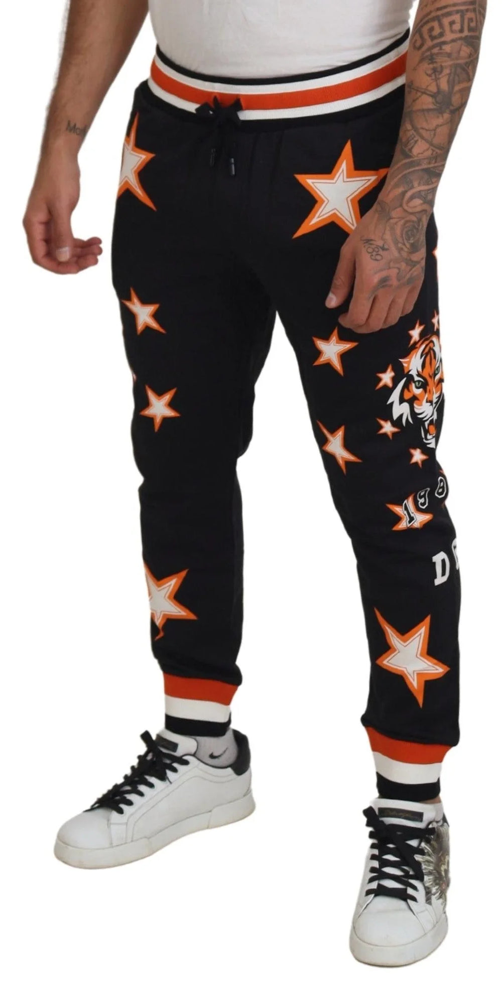 Dolce & Gabbana Black Orange Star Trousers Sport Pants - IT46 | S - Sweatpants