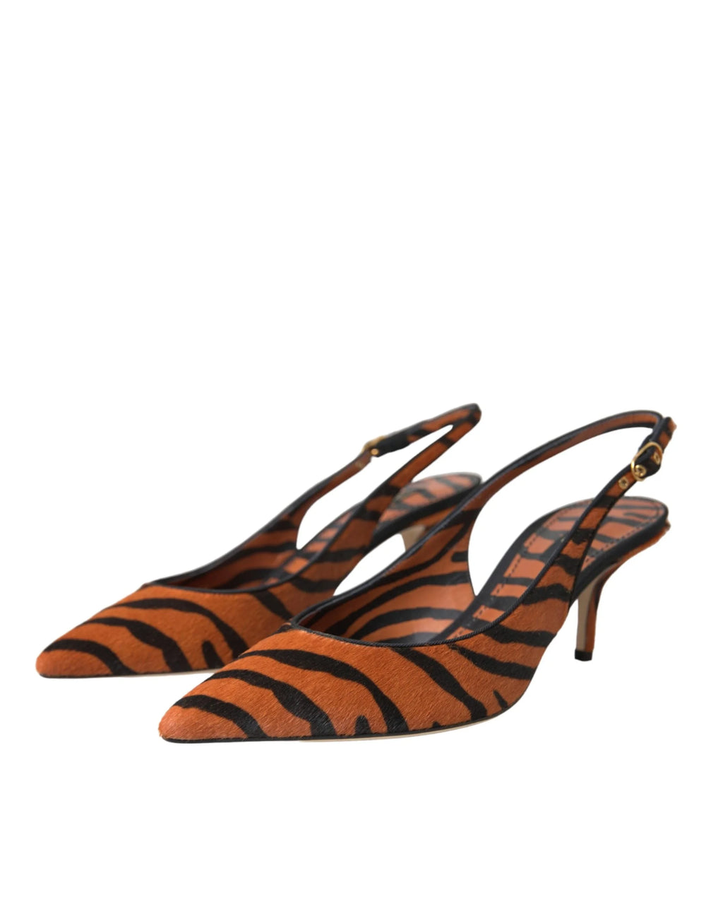 Dolce & Gabbana Black Orange Zebra Leather Slingbacks Shoes - Sandals