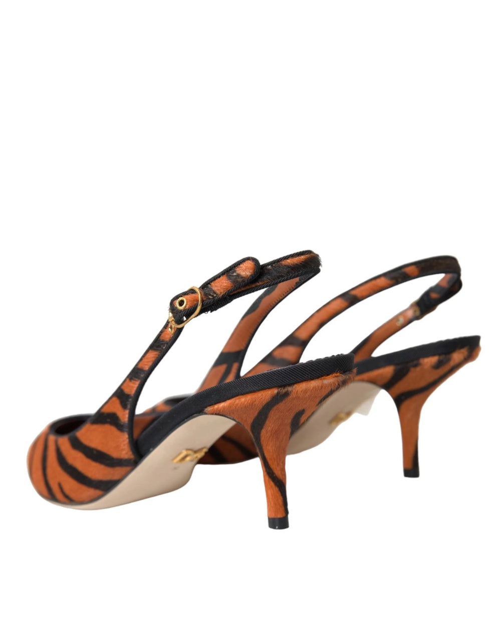 Dolce & Gabbana Black Orange Zebra Leather Slingbacks Shoes - Sandals