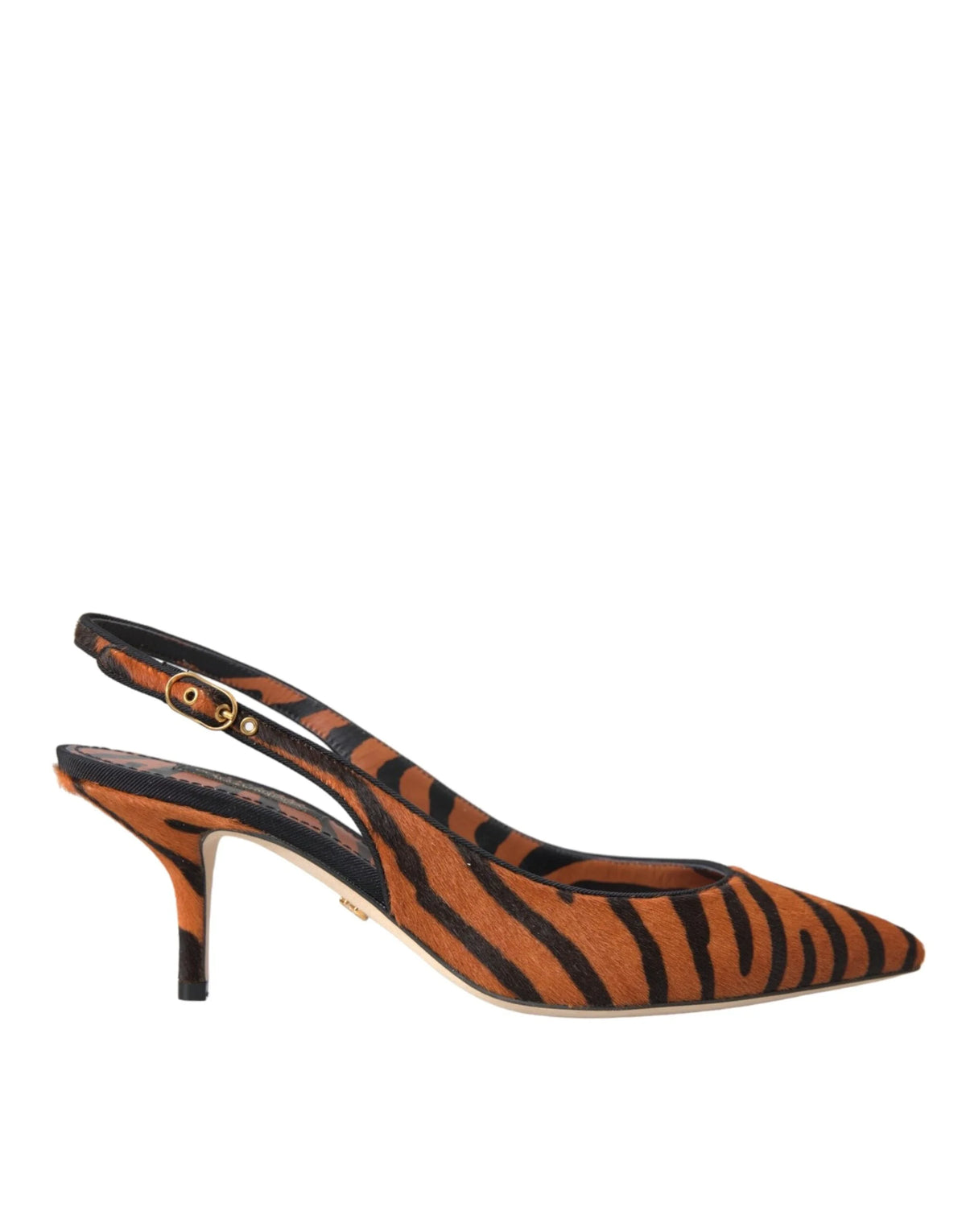 Dolce & Gabbana Black Orange Zebra Leather Slingbacks Shoes - Sandals