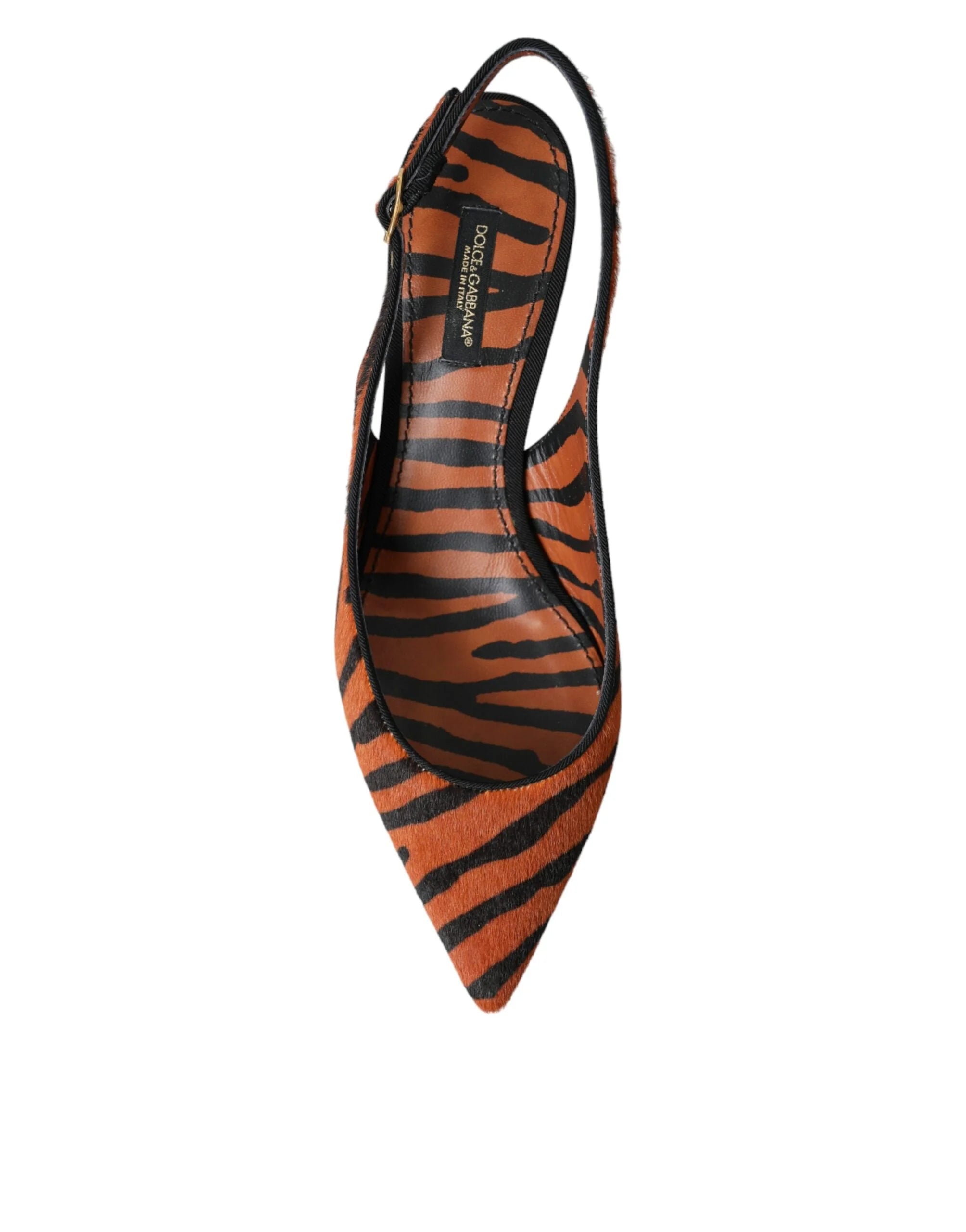 Dolce & Gabbana Black Orange Zebra Leather Slingbacks Shoes - Sandals