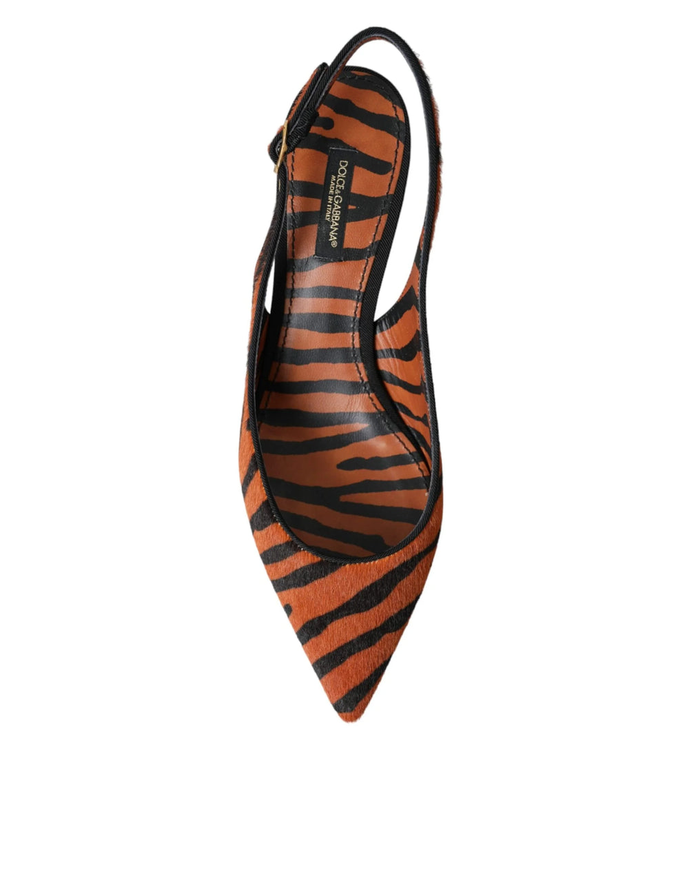 Dolce & Gabbana Black Orange Zebra Leather Slingbacks Shoes - Sandals
