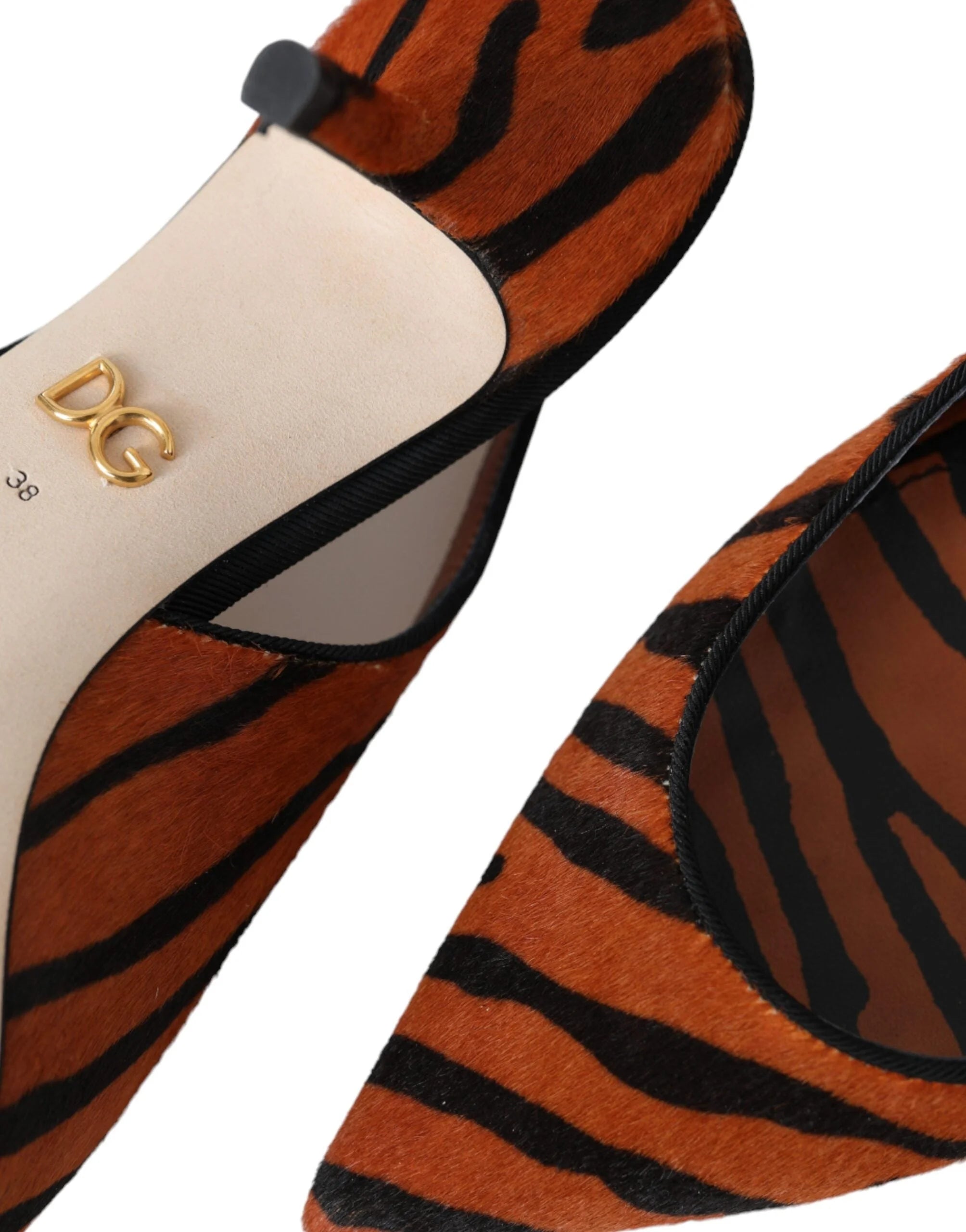 Dolce & Gabbana Black Orange Zebra Leather Slingbacks Shoes - Sandals