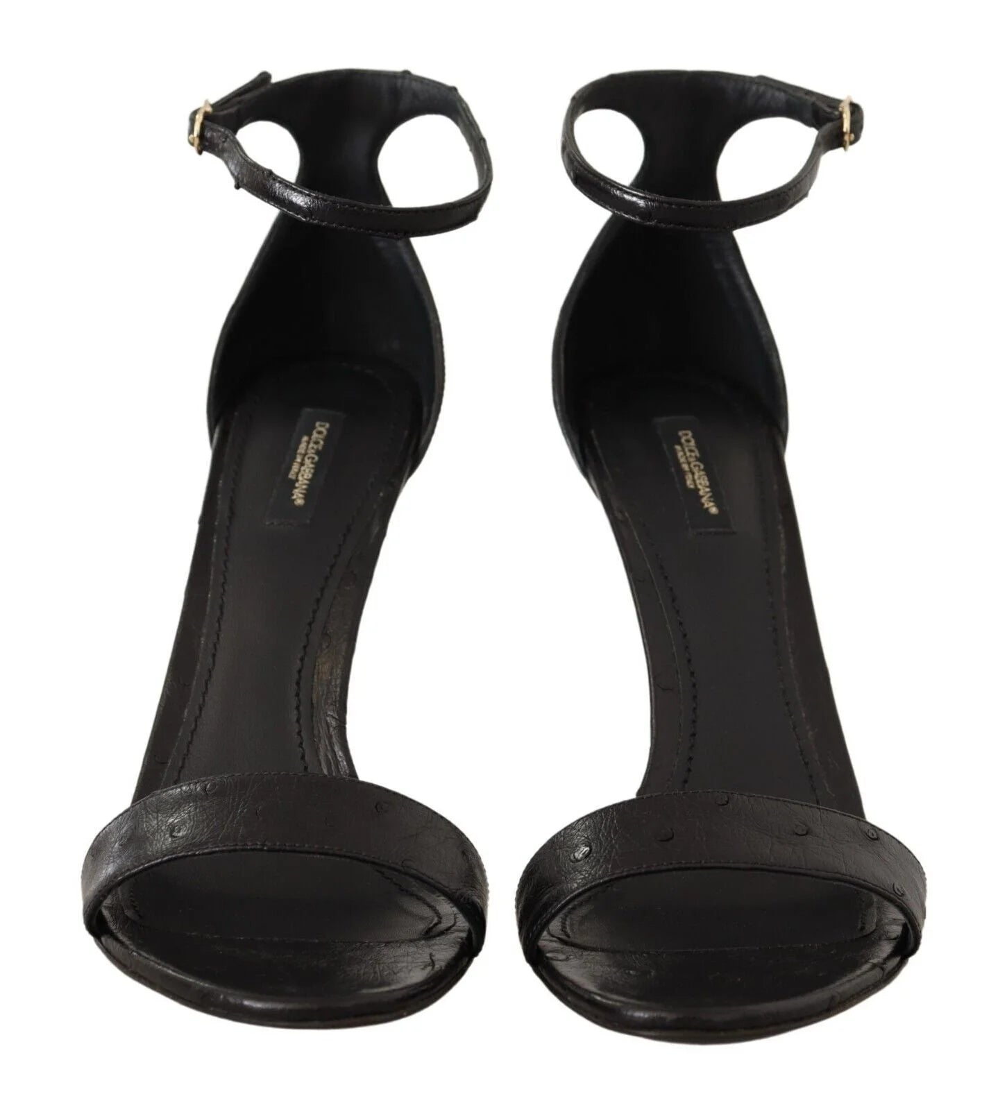 Dolce & Gabbana Black Ostrich Ankle Strap Heels Sandals Shoes - EU41/US10.5