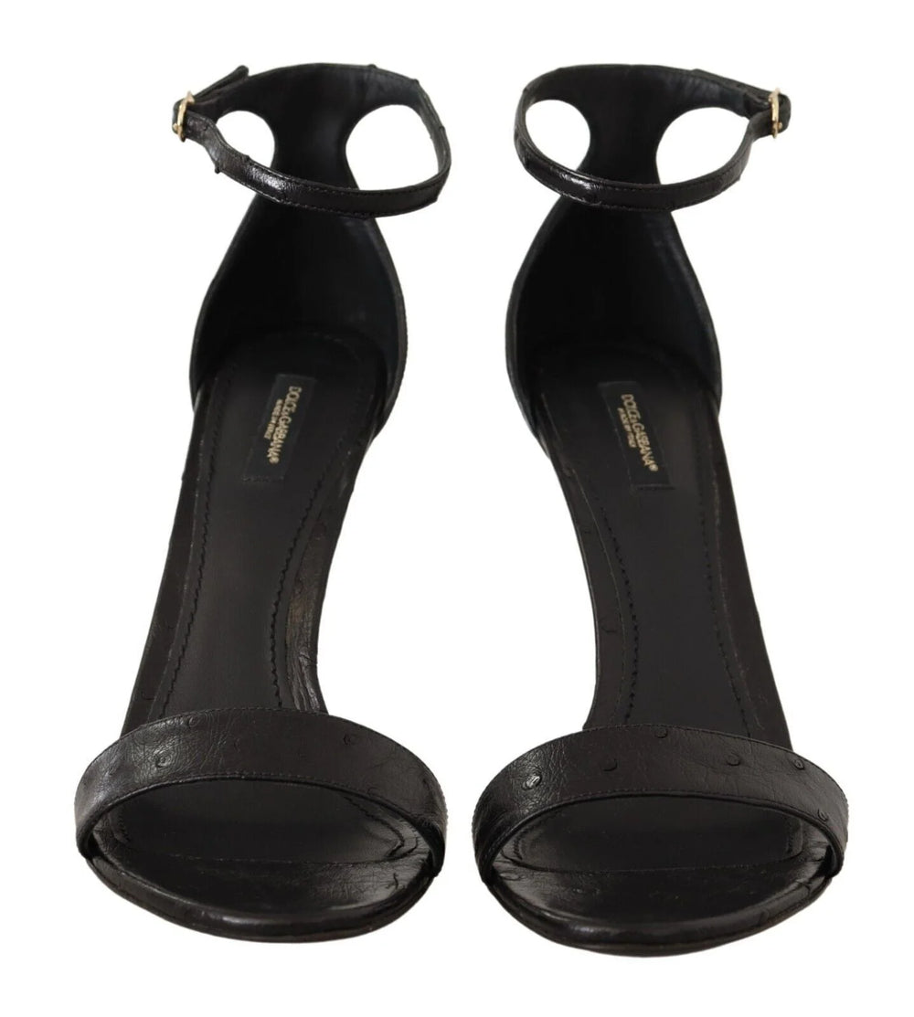 Dolce & Gabbana Black Ostrich Ankle Strap Heels Sandals Shoes - EU41/US10.5