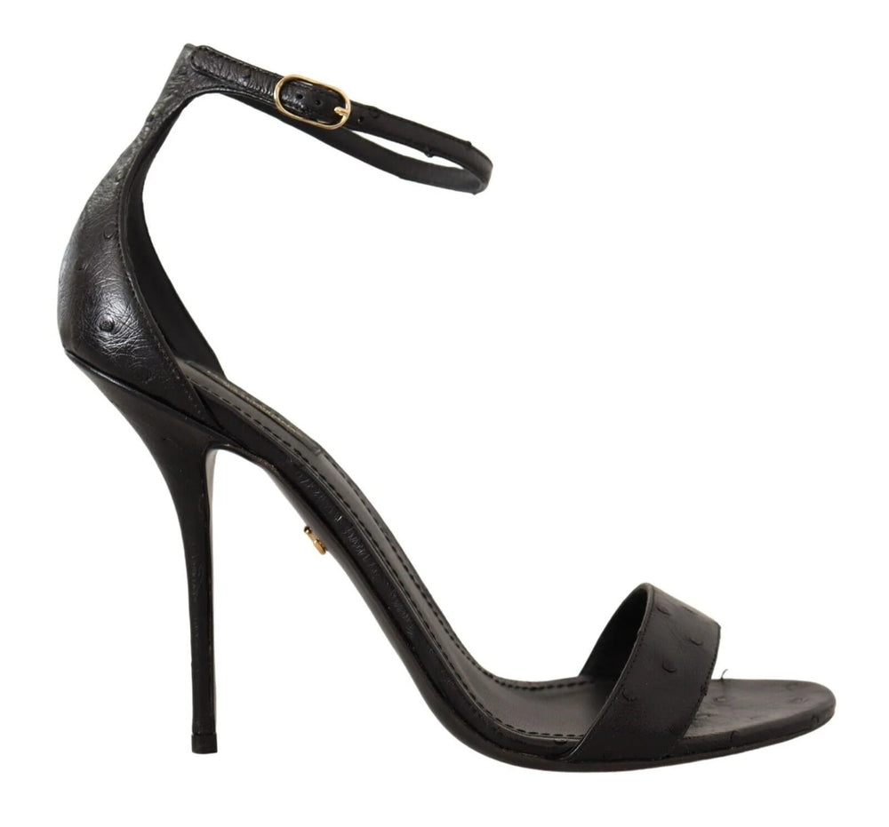 Dolce & Gabbana Black Ostrich Ankle Strap Heels Sandals Shoes - EU41/US10.5