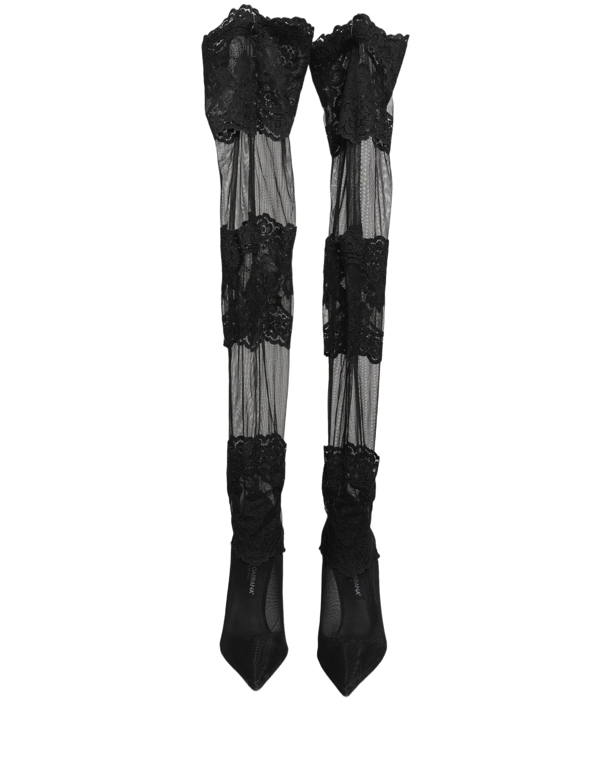 Dolce & Gabbana Black Over The Knee Sock Pumps Boots Shoes - EU37.5/US7