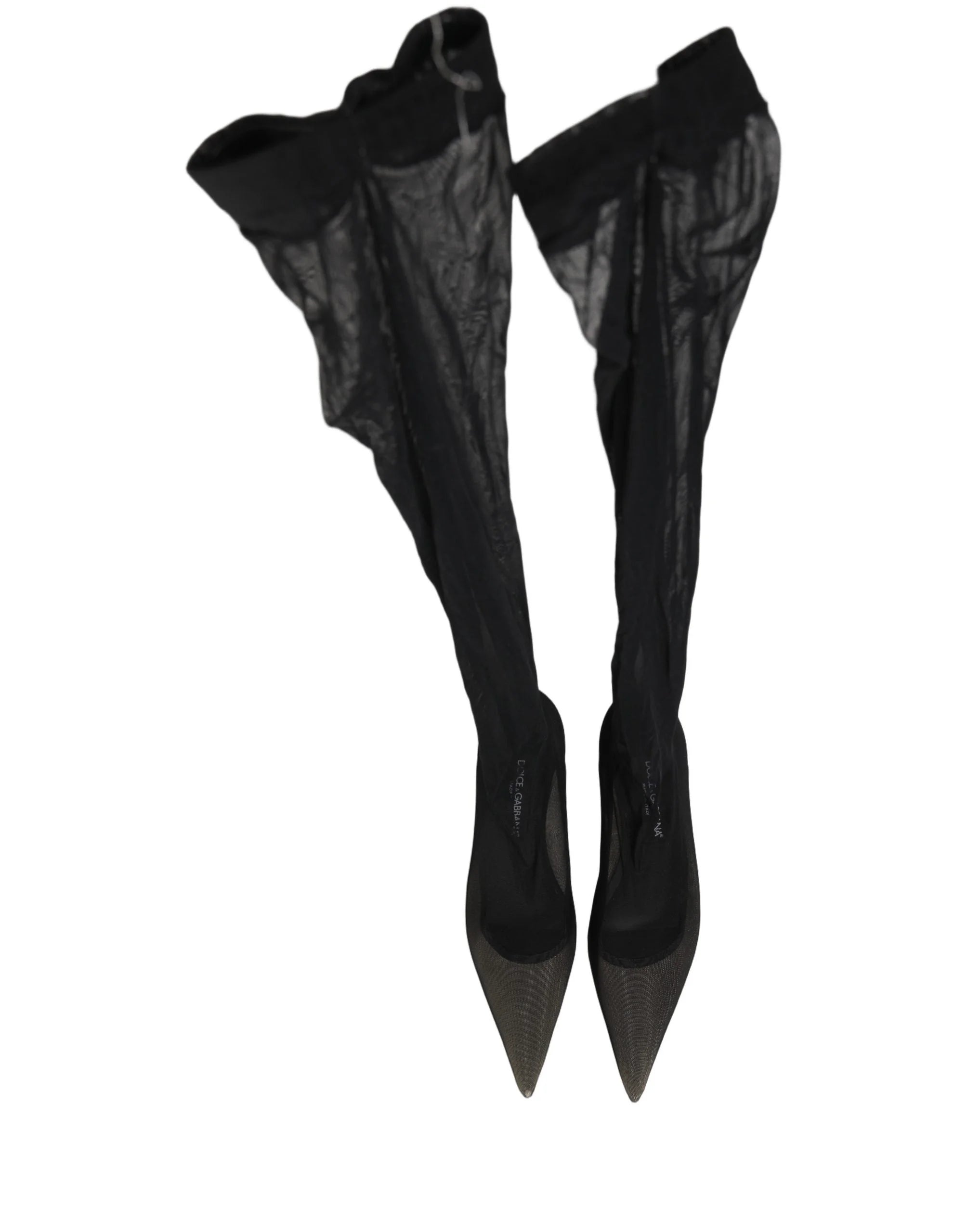 Dolce & Gabbana Black Over The Knee Tulle Flats Boots Shoes - EU38/US7.5