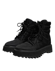 Dolce & Gabbana Black Padded Mid Calf Lace Up Boots Shoes - EU39/US6