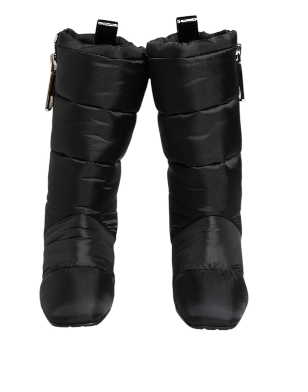 Dolce & Gabbana Black Padded Mid Calf Logo Heel Boots Shoes - Boots