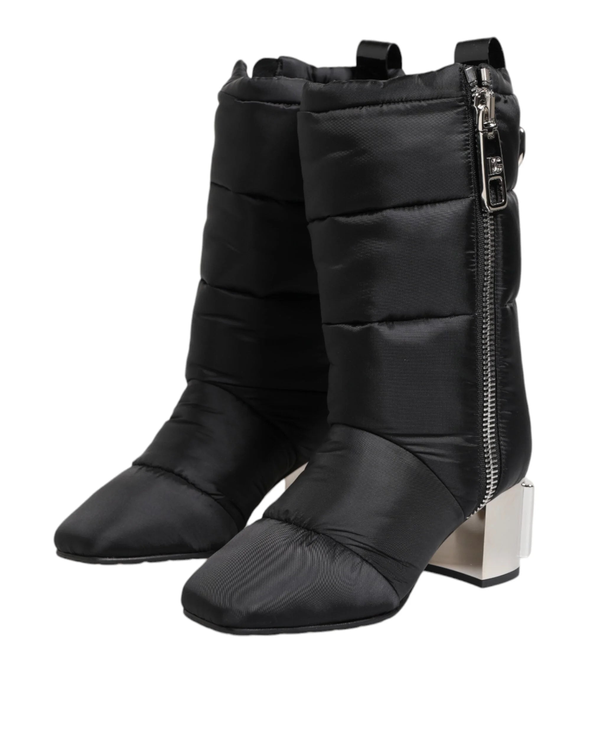 Dolce & Gabbana Black Padded Mid Calf Logo Heel Boots Shoes - Boots