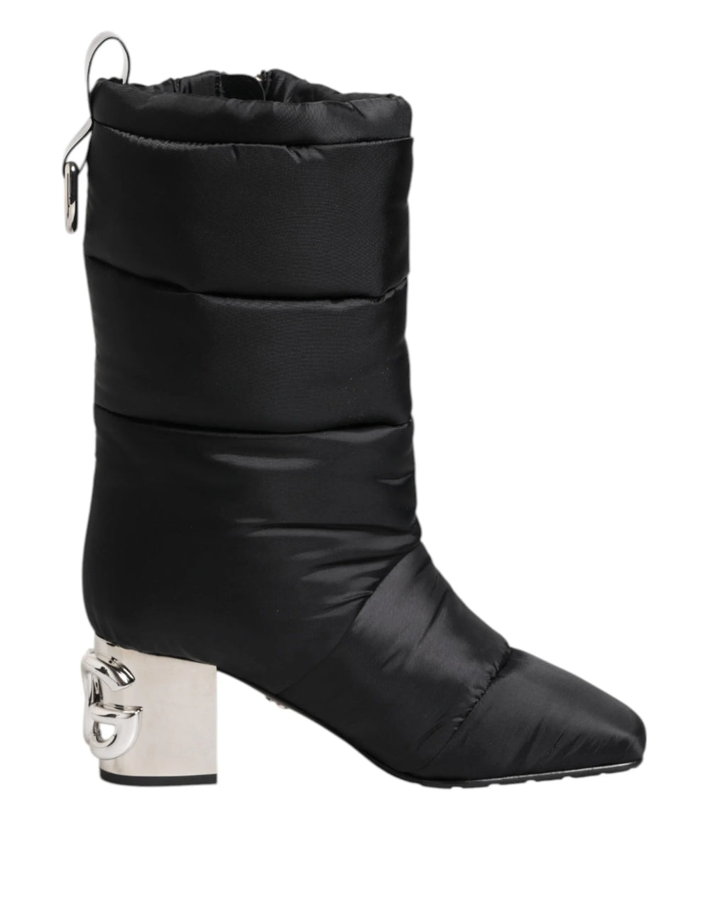 Dolce & Gabbana Black Padded Mid Calf Logo Heel Boots Shoes - EU40/US9.5