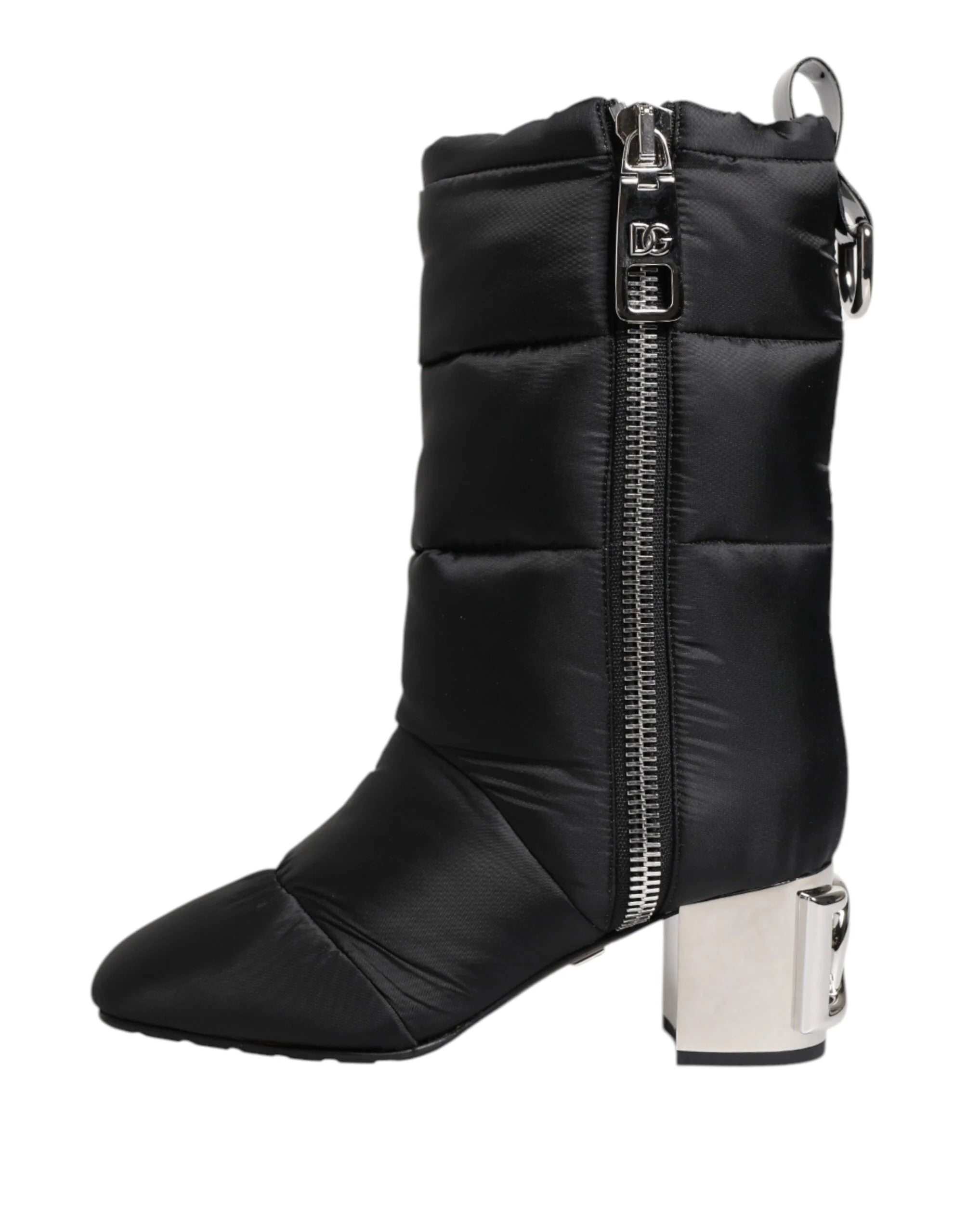 Dolce & Gabbana Black Padded Mid Calf Logo Heel Boots Shoes - EU40/US9.5