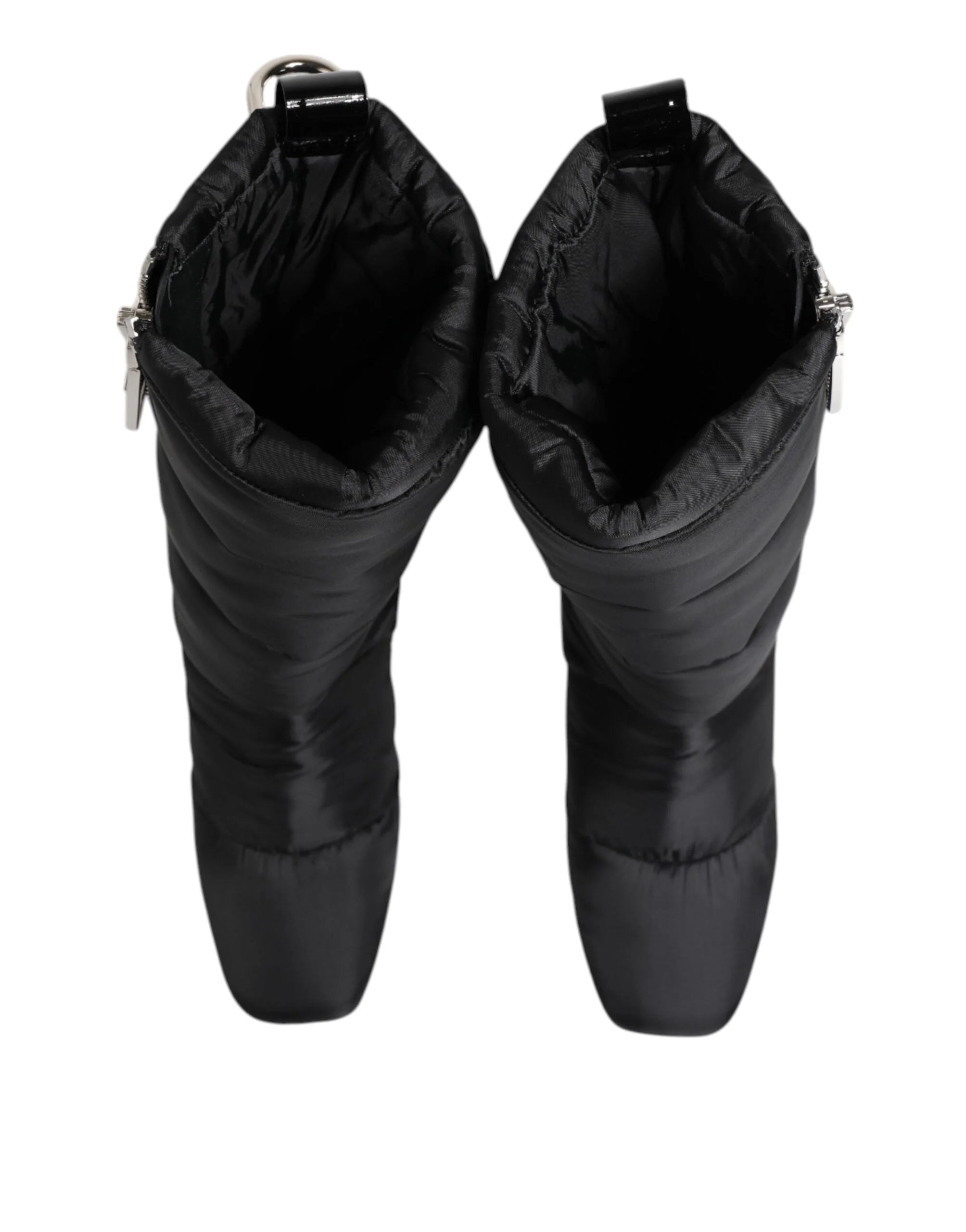 Dolce & Gabbana Black Padded Mid Calf Logo Heel Boots Shoes - EU40/US9.5