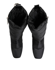 Dolce & Gabbana Black Padded Mid Calf Logo Heel Boots Shoes - EU40/US9.5