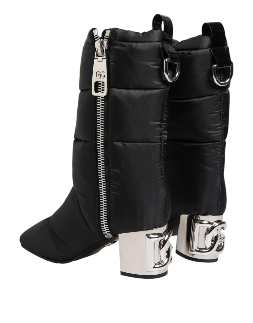 Dolce & Gabbana Black Padded Mid Calf Logo Heel Boots Shoes - EU40/US9.5