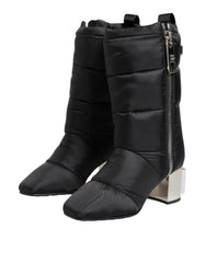 Dolce & Gabbana Black Padded Mid Calf Logo Heel Boots Shoes - EU40/US9.5