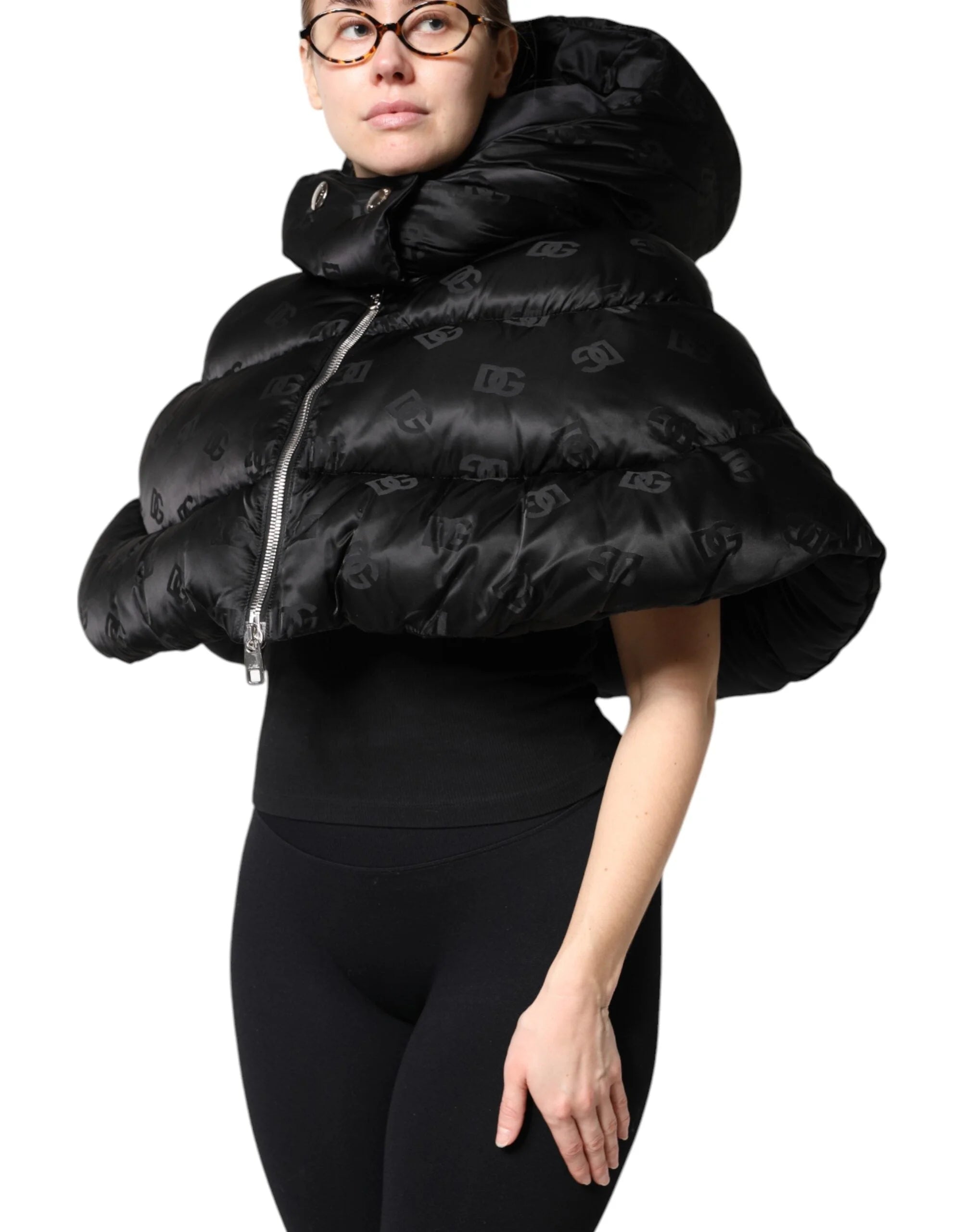 Dolce & Gabbana Black Padded Puffer Hooded Full Zip Cropped Jacket - IT40|S - Puffer Jackets