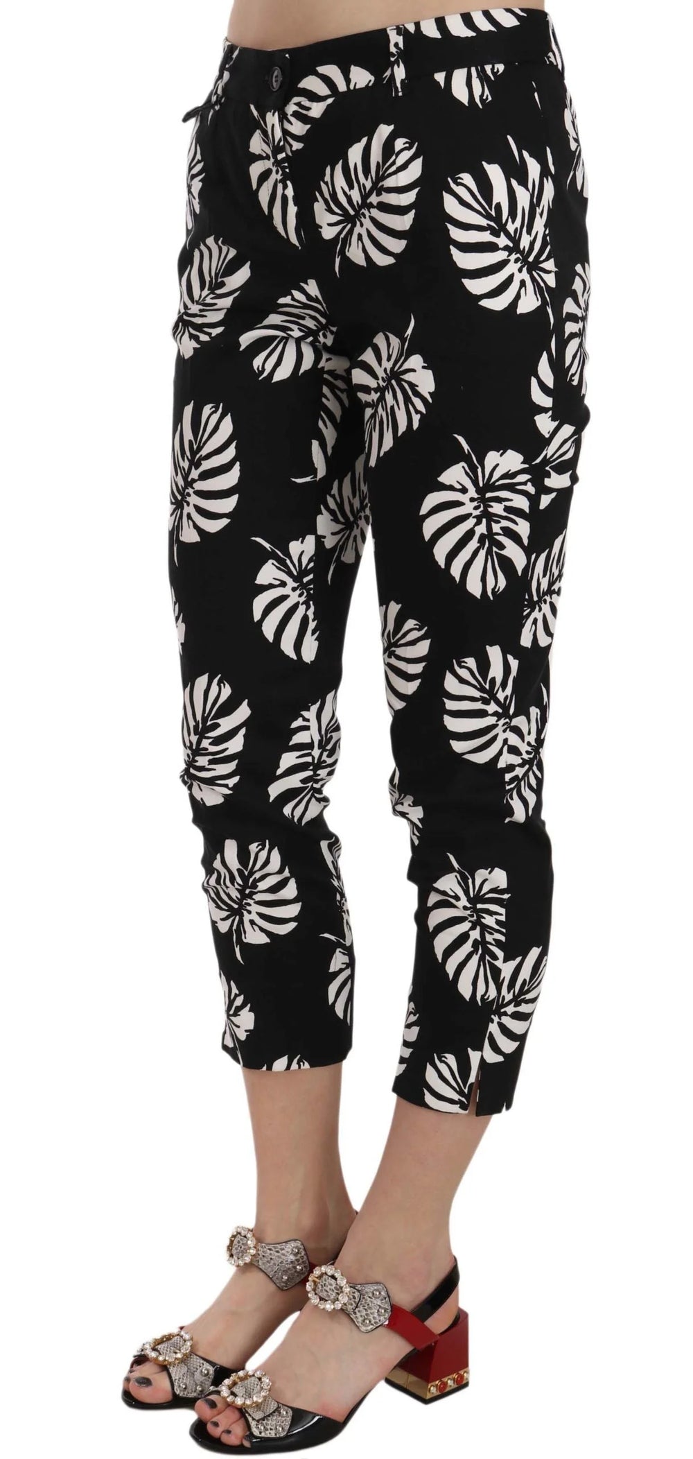 Dolce & Gabbana Black Palm Leaf Print Skinny Pants - IT38|XS - Trousers