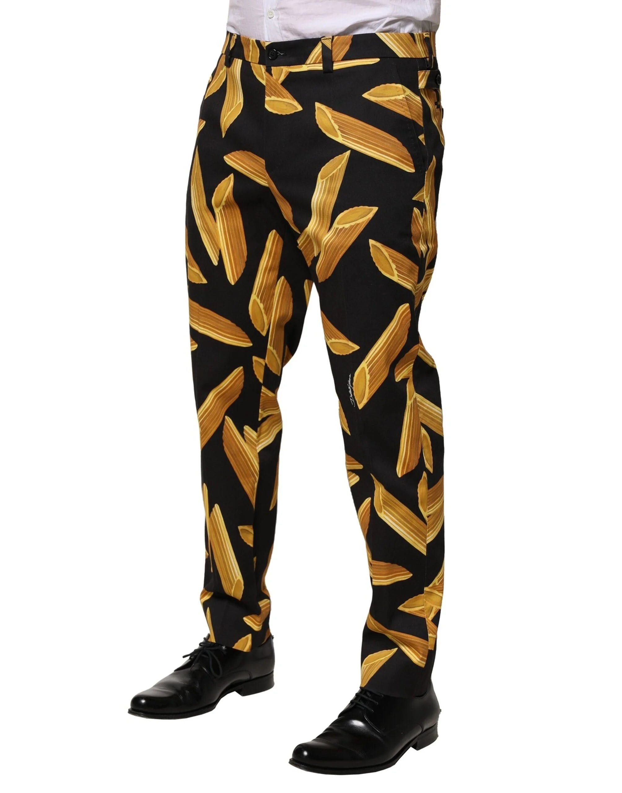 Dolce & Gabbana Black Pasta Print Tapered Men Pants - Trousers