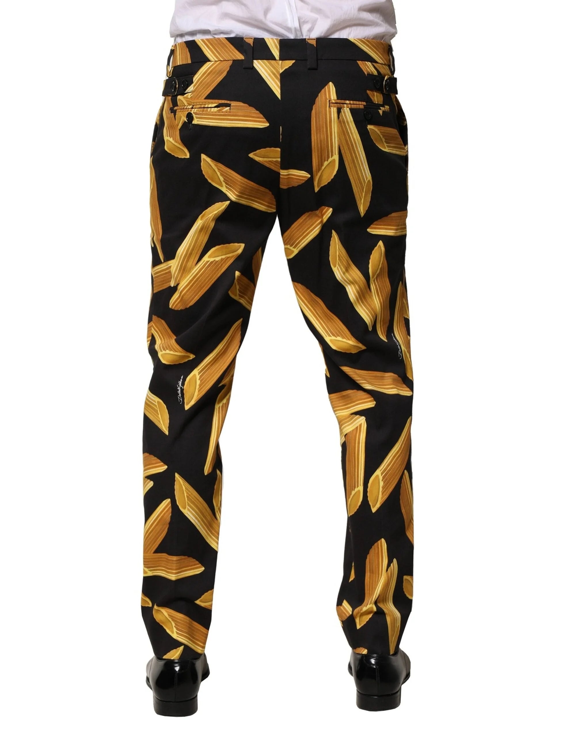 Dolce & Gabbana Black Pasta Print Tapered Men Pants - Trousers