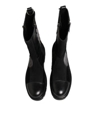 Dolce & Gabbana Black Patchwork Leather Mid Calf Boot Shoes
