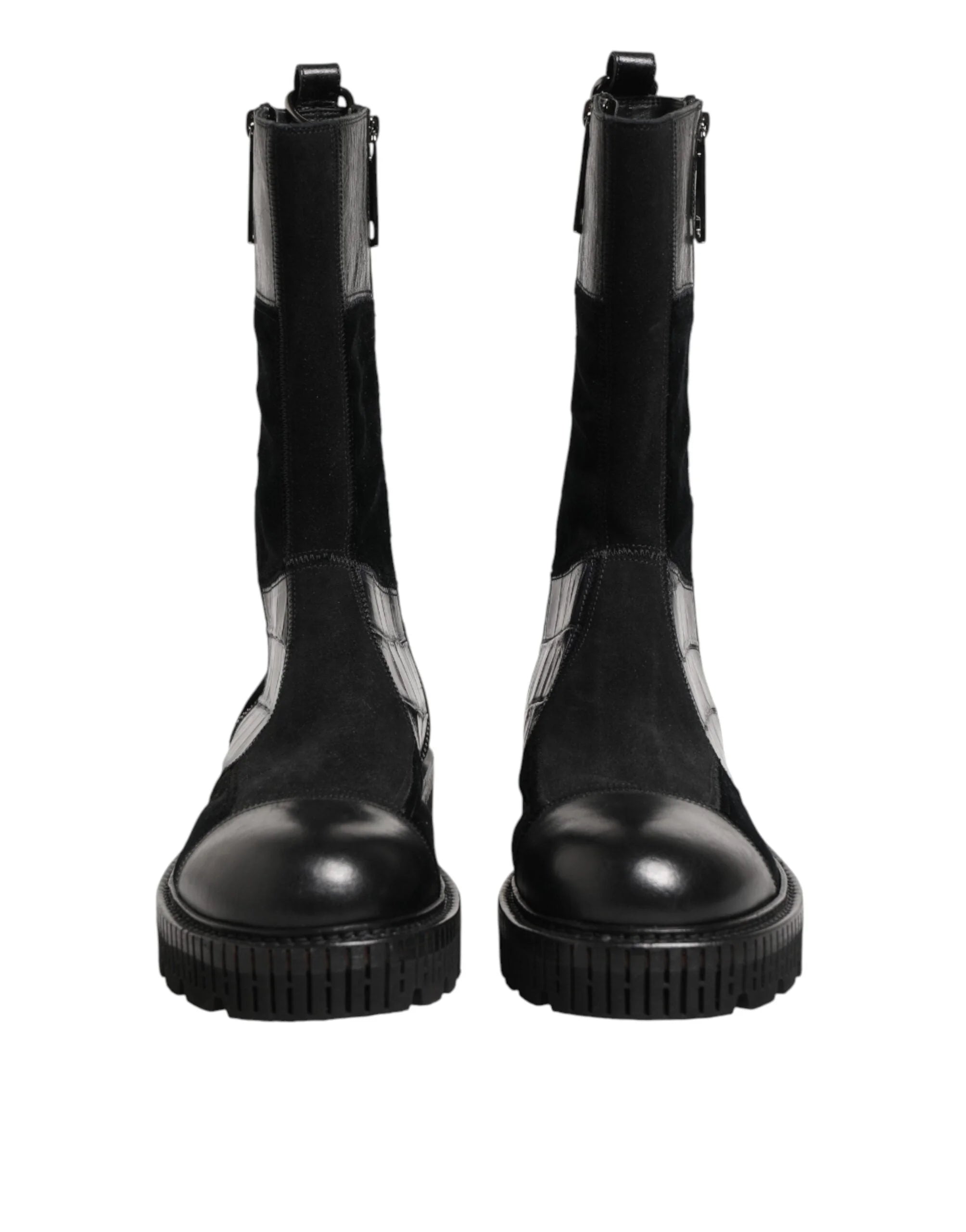 Dolce & Gabbana Black Patchwork Leather Mid Calf Boot Shoes