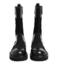 Dolce & Gabbana Black Patchwork Leather Mid Calf Boot Shoes