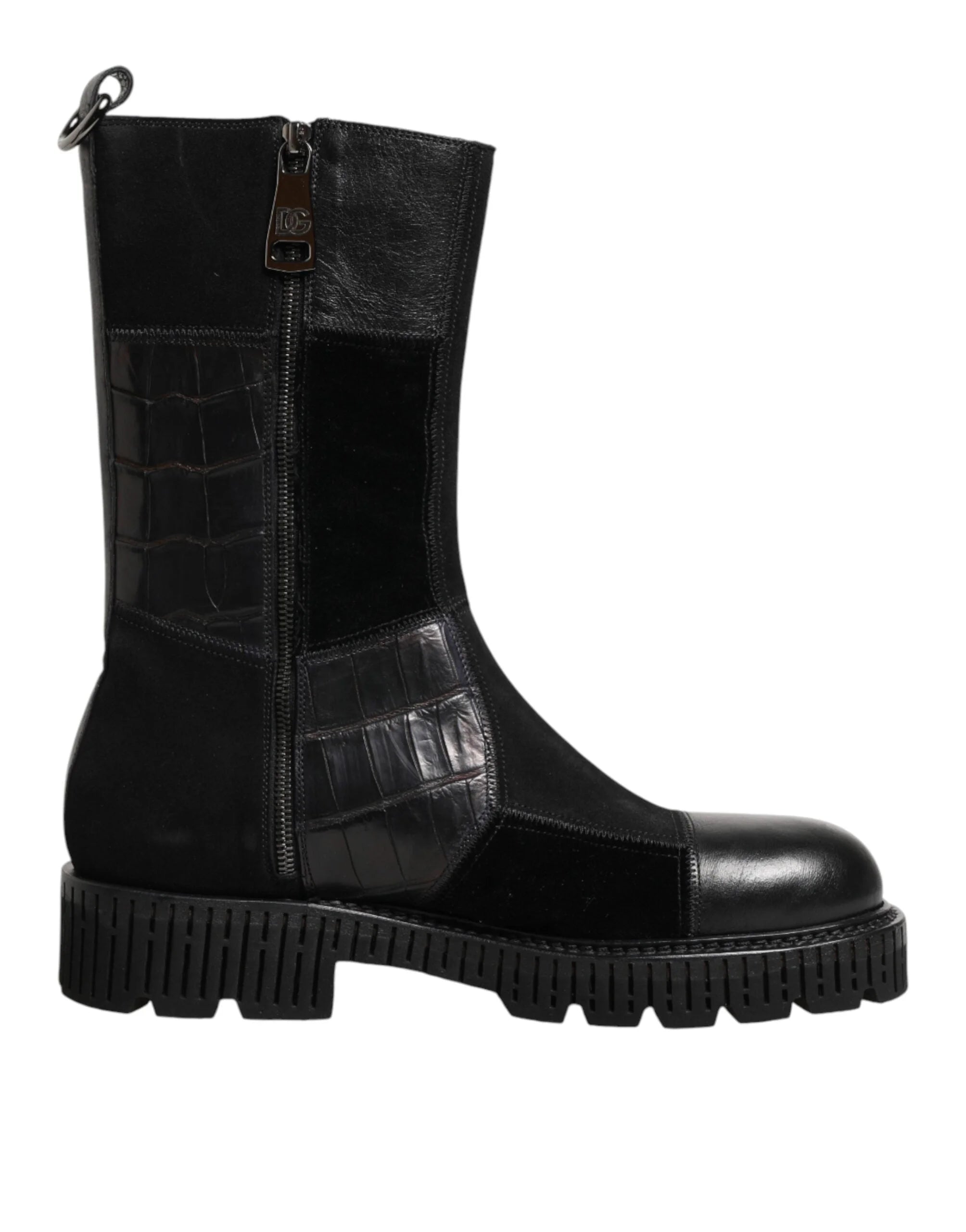 Dolce & Gabbana Black Patchwork Leather Mid Calf Boot Shoes - Boots