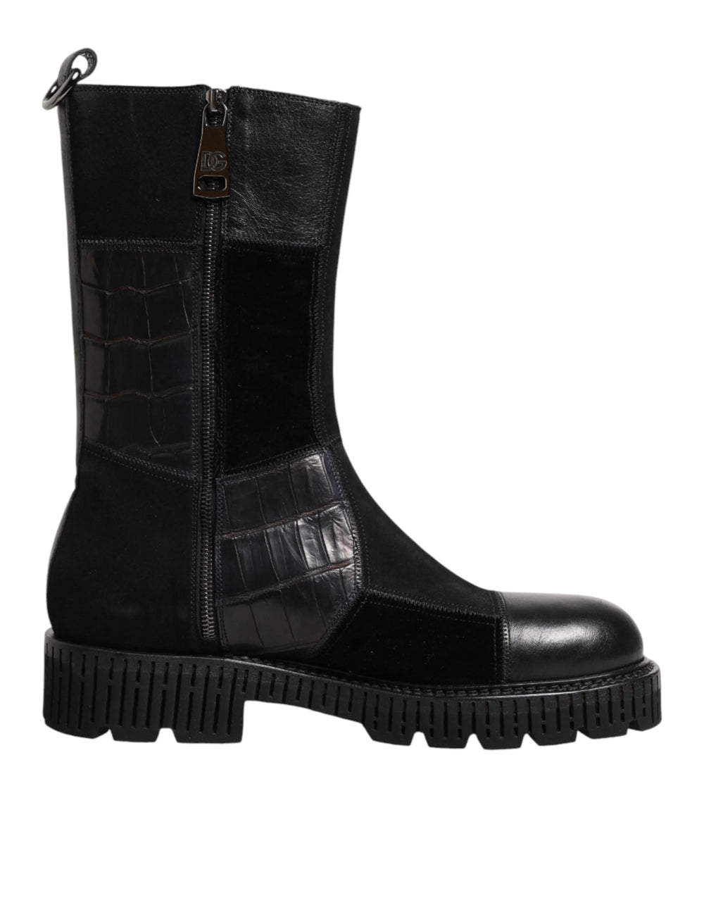 Dolce & Gabbana Black Patchwork Leather Mid Calf Boot Shoes - Boots