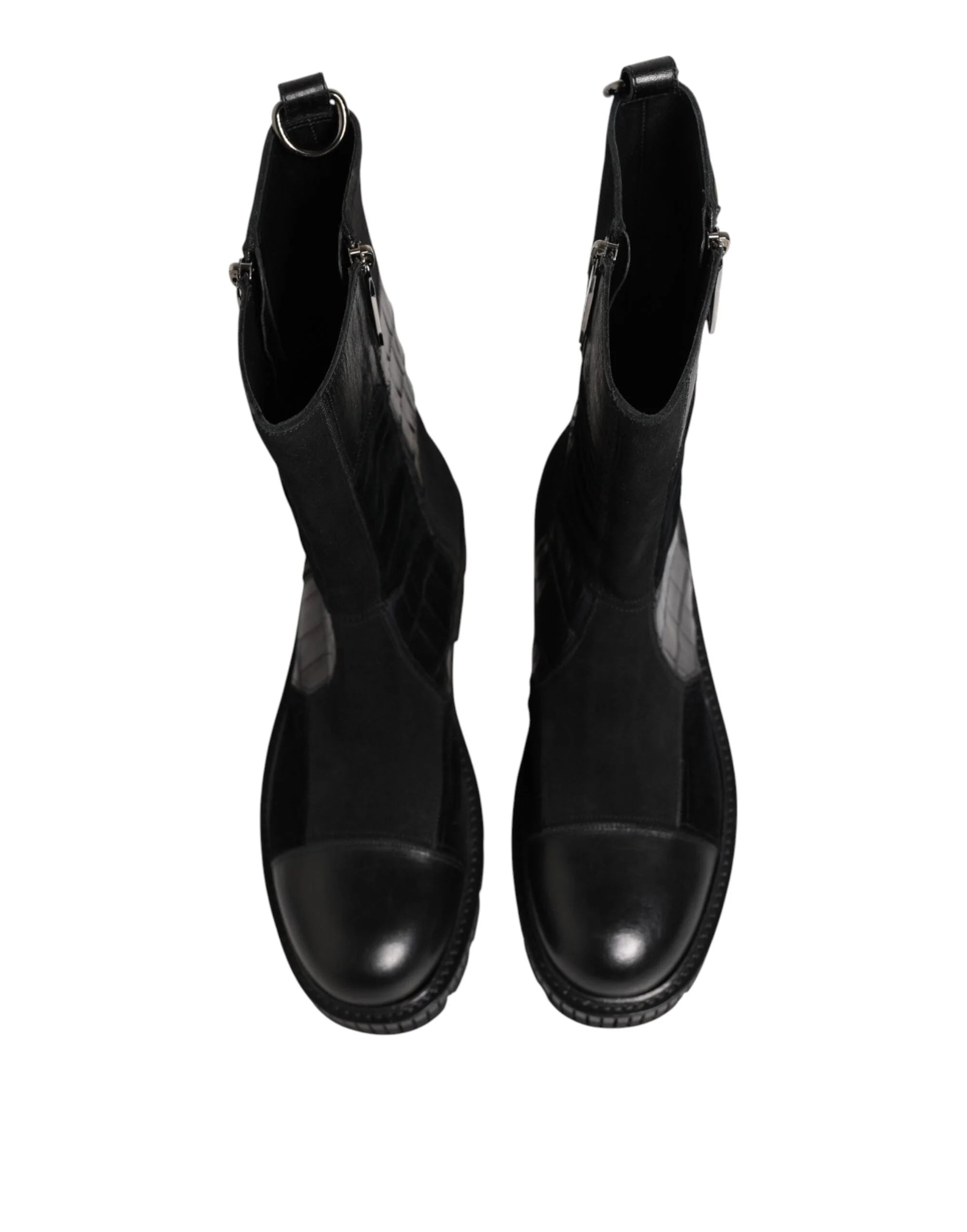 Dolce & Gabbana Black Patchwork Leather Mid Calf Boot Shoes - Boots