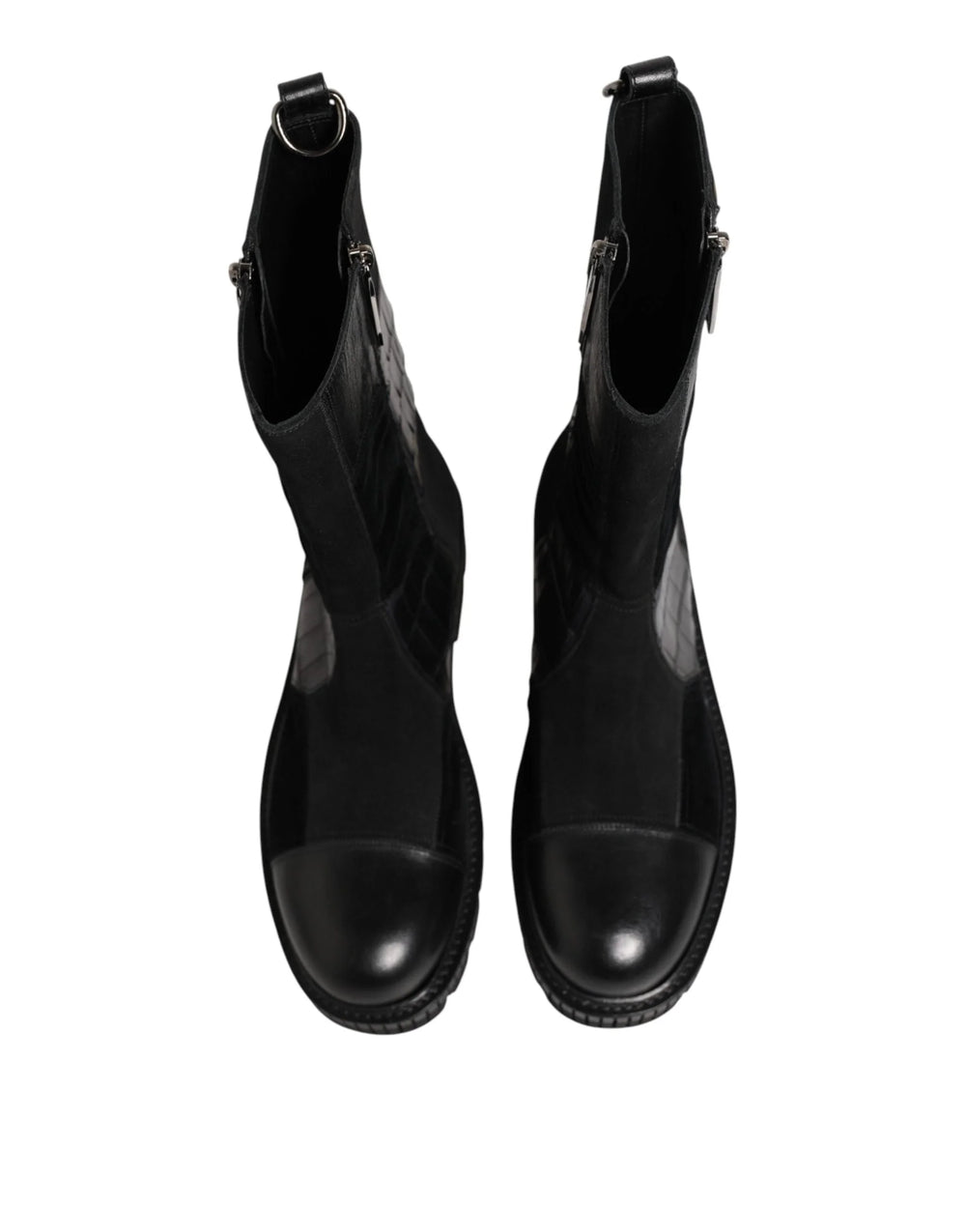 Dolce & Gabbana Black Patchwork Leather Mid Calf Boot Shoes - Boots