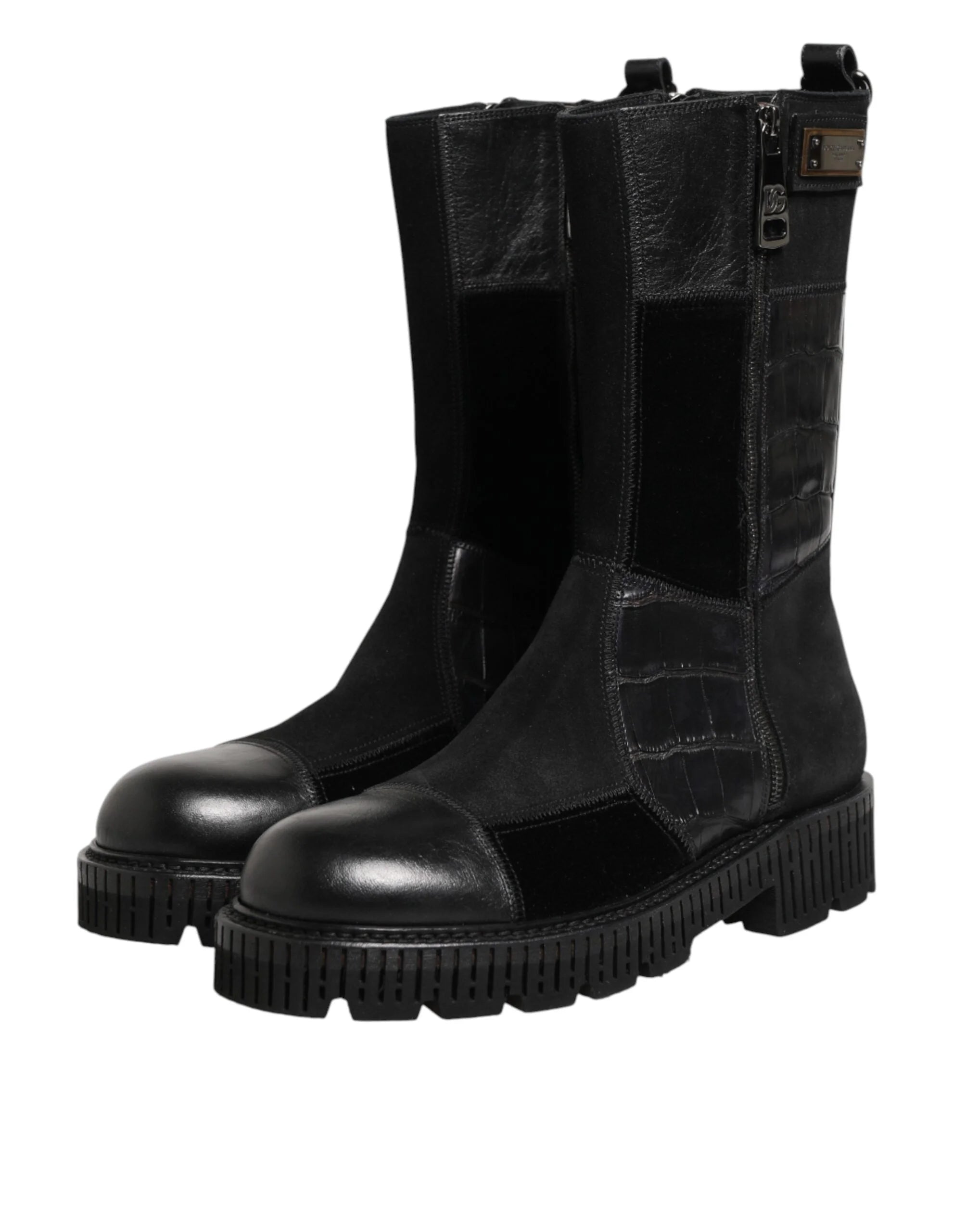 Dolce & Gabbana Black Patchwork Leather Mid Calf Boot Shoes - Boots