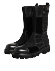 Dolce & Gabbana Black Patchwork Leather Mid Calf Boot Shoes - Boots