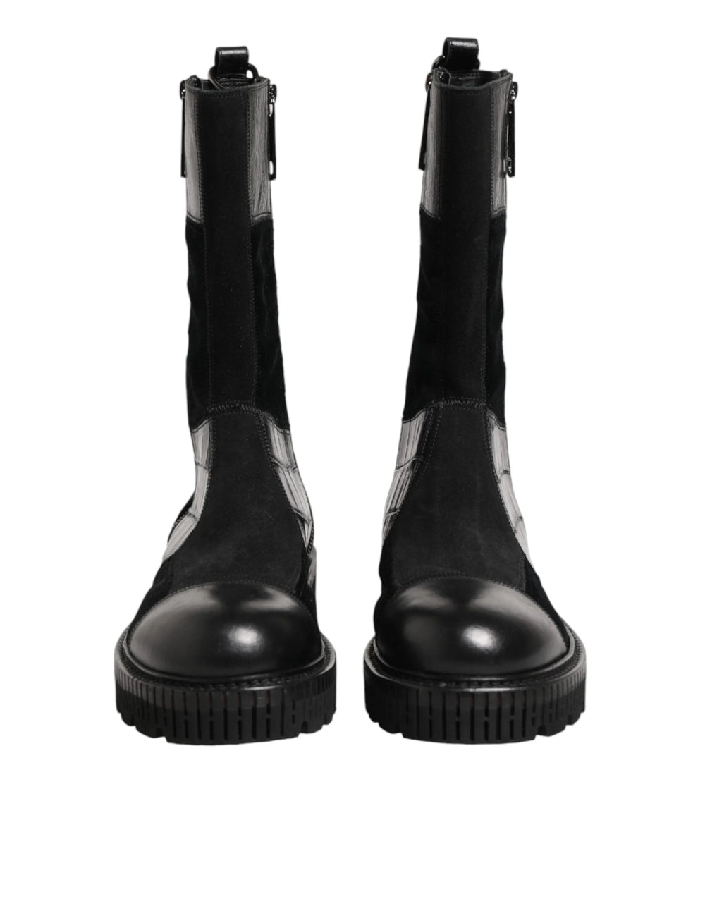 Dolce & Gabbana Black Patchwork Leather Mid Calf Boot Shoes - Boots