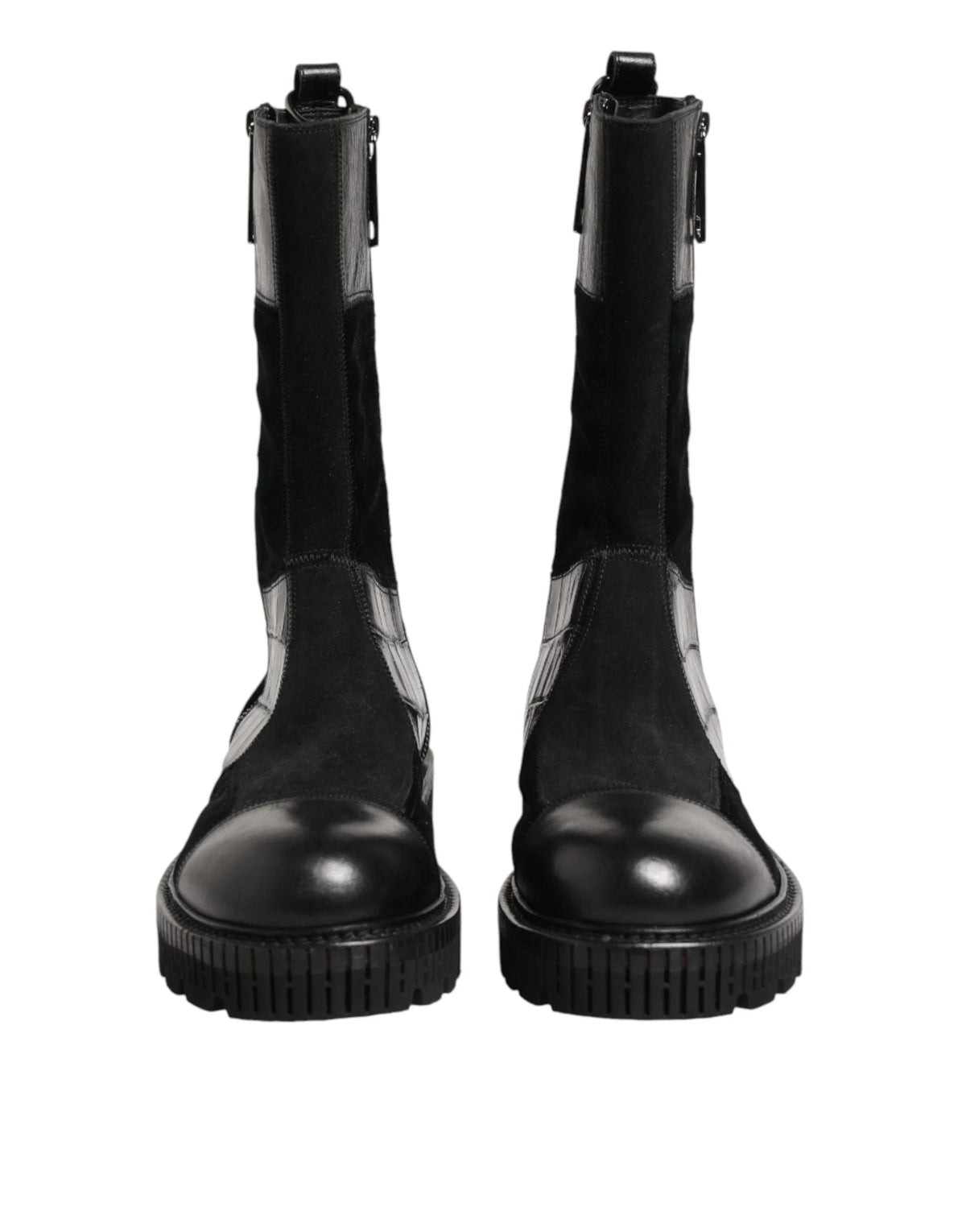 Dolce & Gabbana Black Patchwork Leather Mid Calf Boot Shoes - Boots
