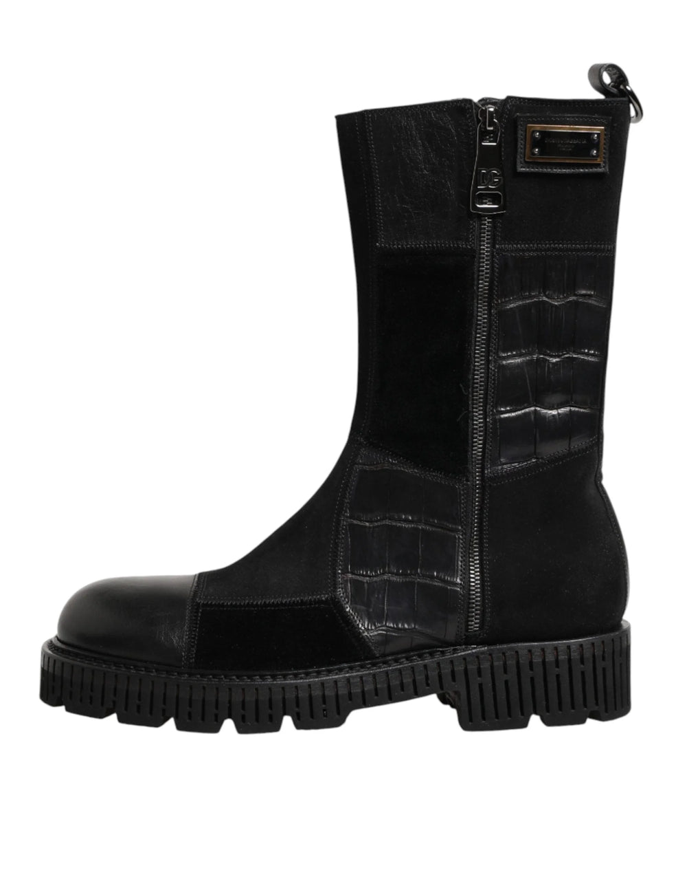 Dolce & Gabbana Black Patchwork Leather Mid Calf Boot Shoes - Boots