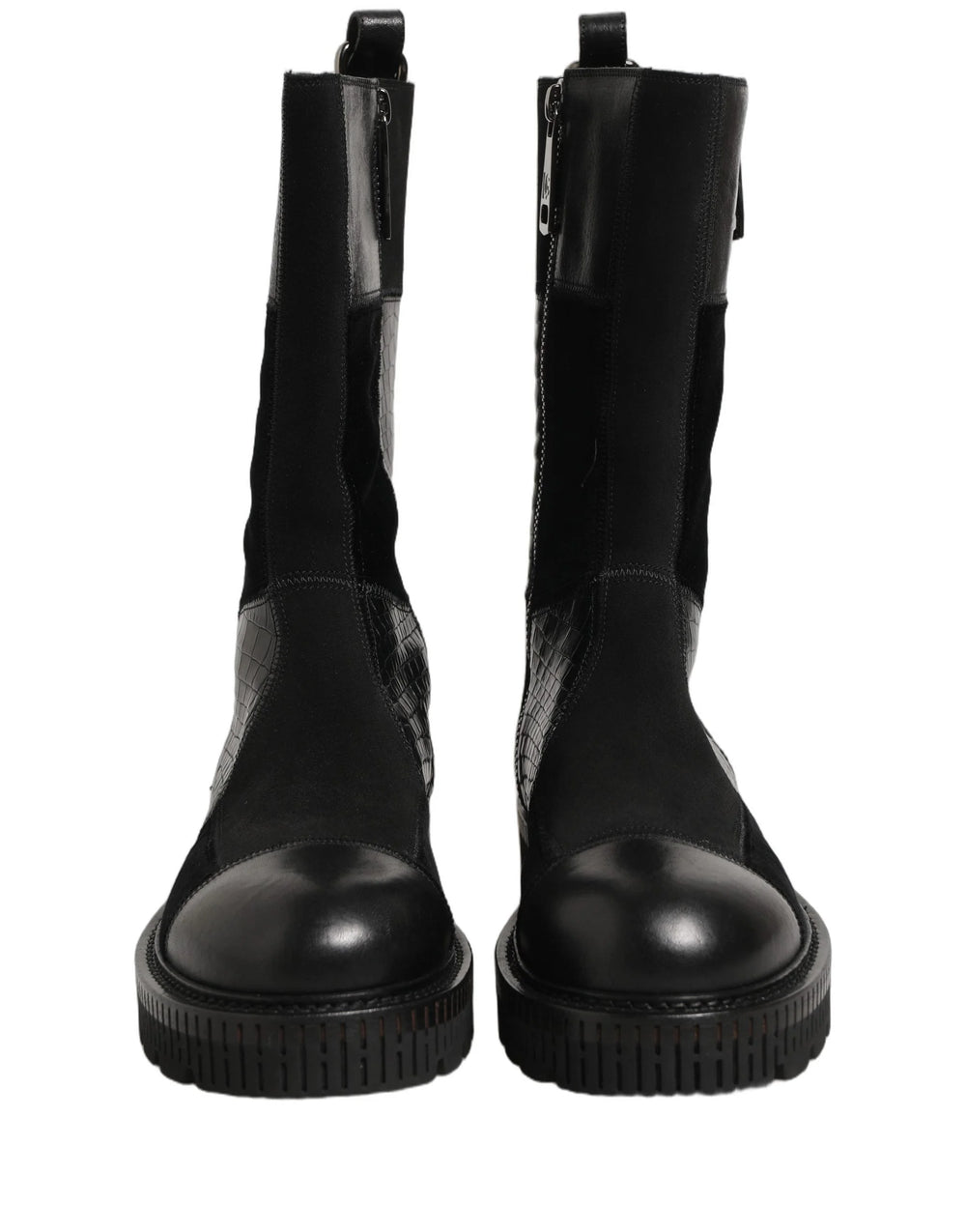 Dolce & Gabbana Black Patchwork Leather Mid Calf Boots Shoes