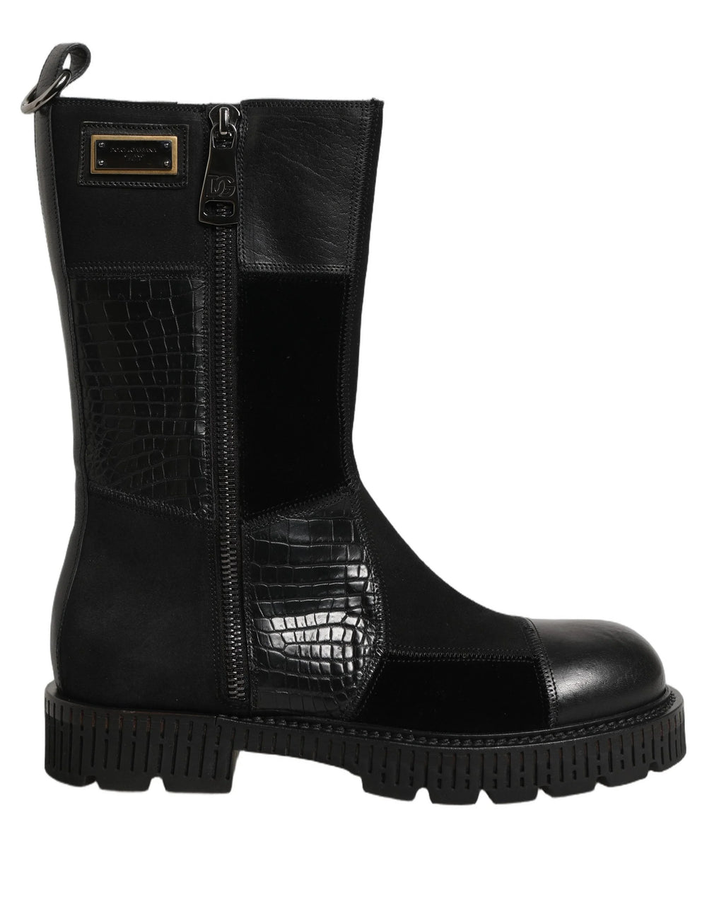 Dolce & Gabbana Black Patchwork Leather Mid Calf Boots Shoes