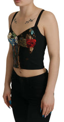 Dolce & Gabbana Black Patchwork Sicily Blouse Corset Cropped Top - IT36 | XS - Blouses