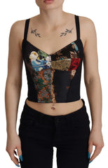Dolce & Gabbana Black Patchwork Sicily Blouse Corset Cropped Top - IT36 | XS - Blouses
