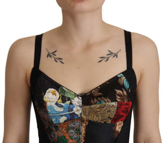 Dolce & Gabbana Black Patchwork Sicily Blouse Corset Cropped Top - IT36 | XS - Blouses