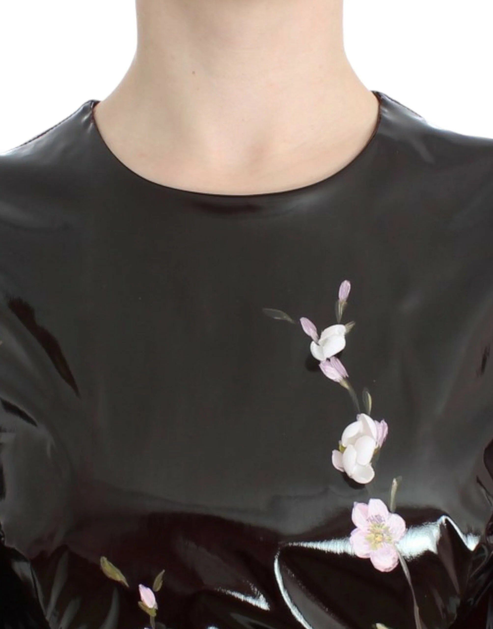 Dolce & Gabbana Black patent floral HANDPAINTED dress - IT42|M - Dresses