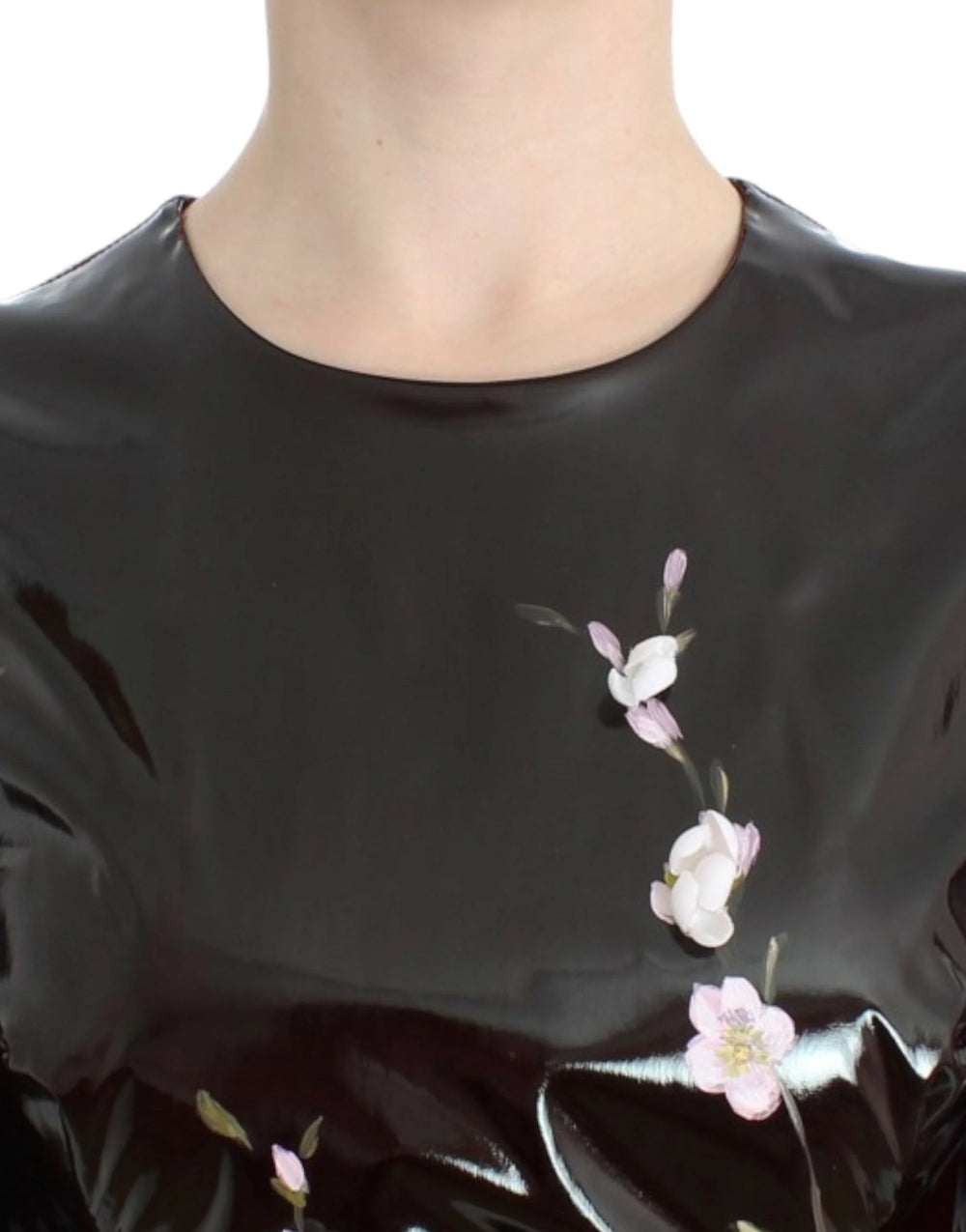 Dolce & Gabbana Black patent floral HANDPAINTED dress - IT42|M - Dresses