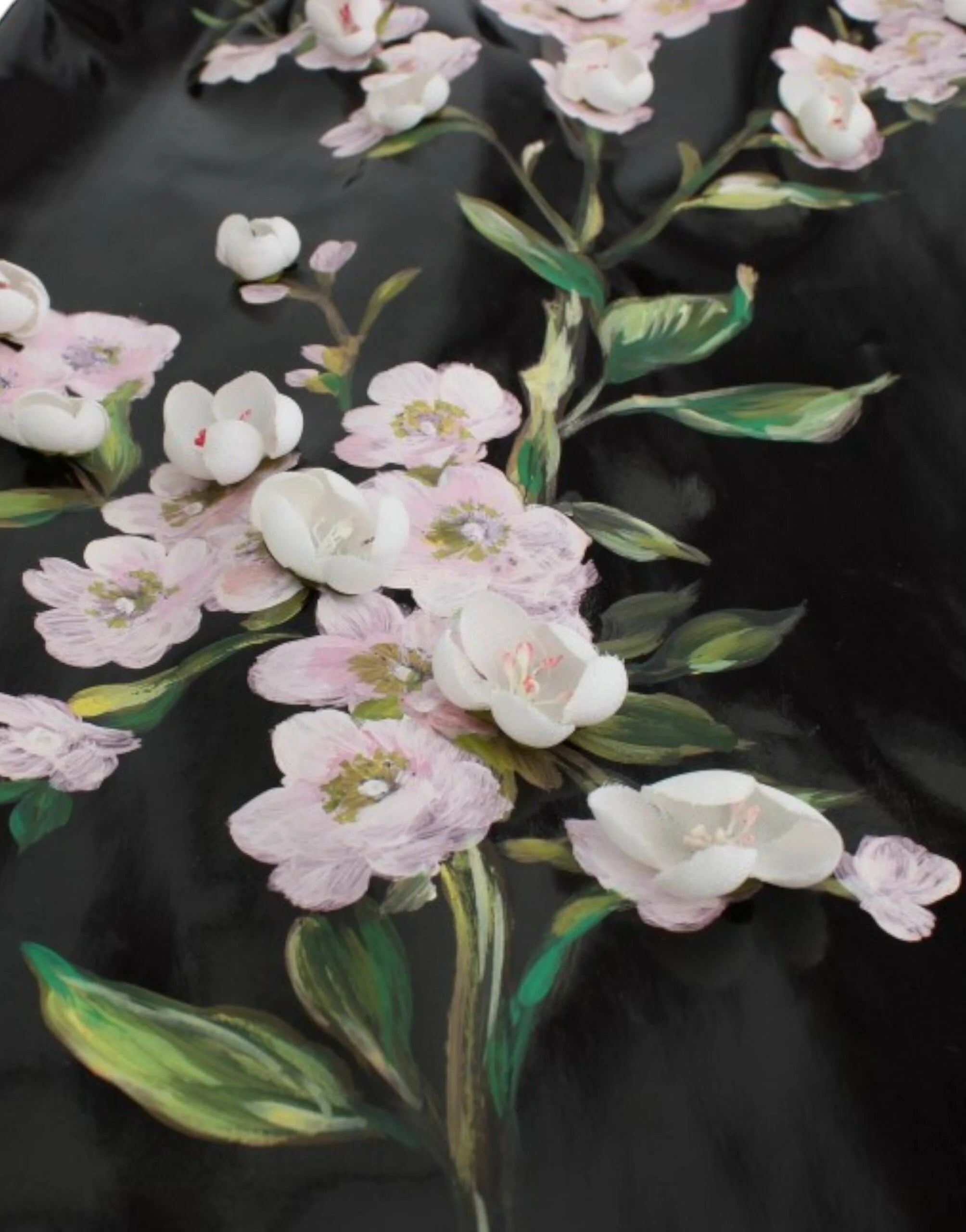 Dolce & Gabbana Black patent floral HANDPAINTED dress - IT42|M - Dresses