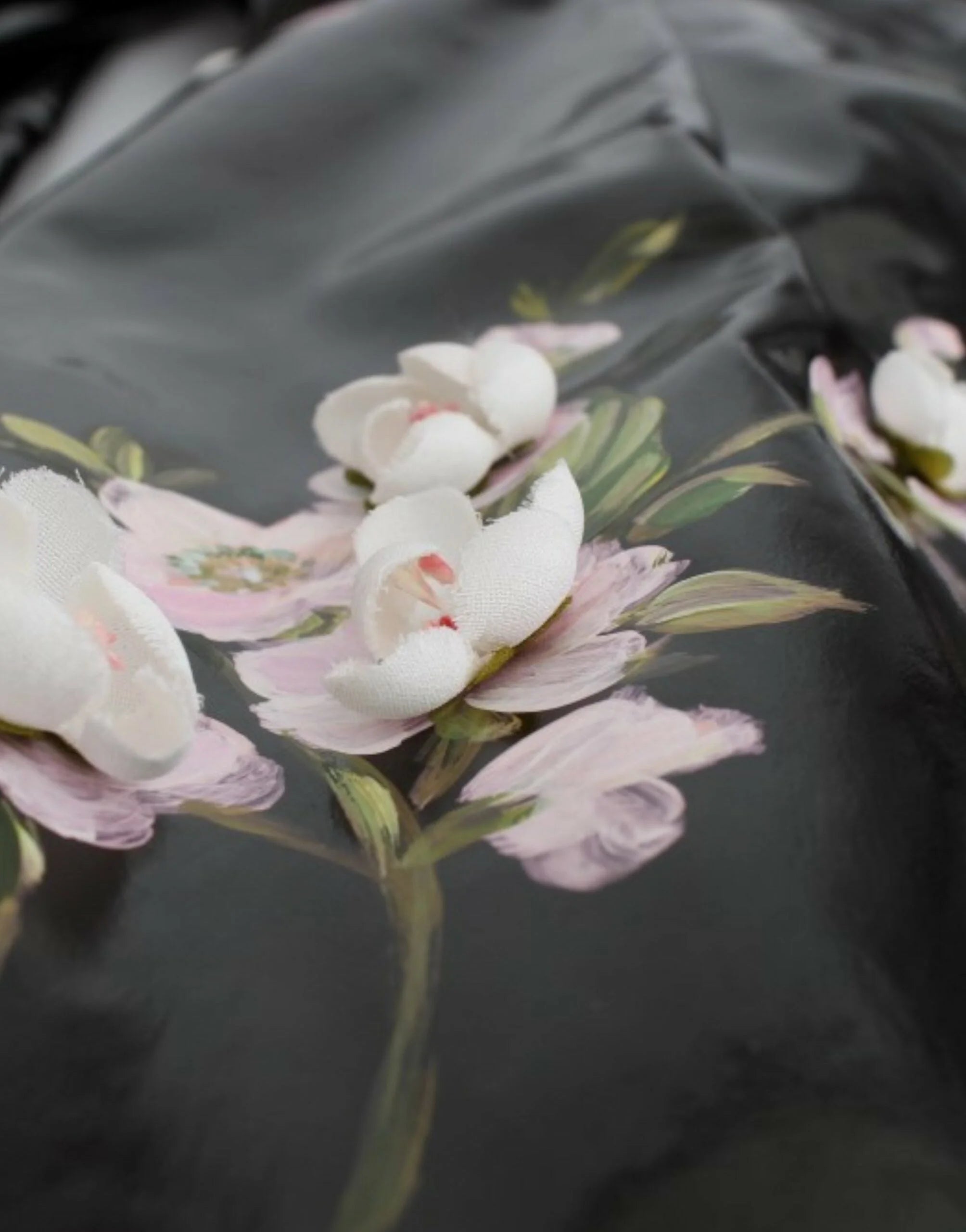 Dolce & Gabbana Black patent floral HANDPAINTED dress - IT42|M - Dresses