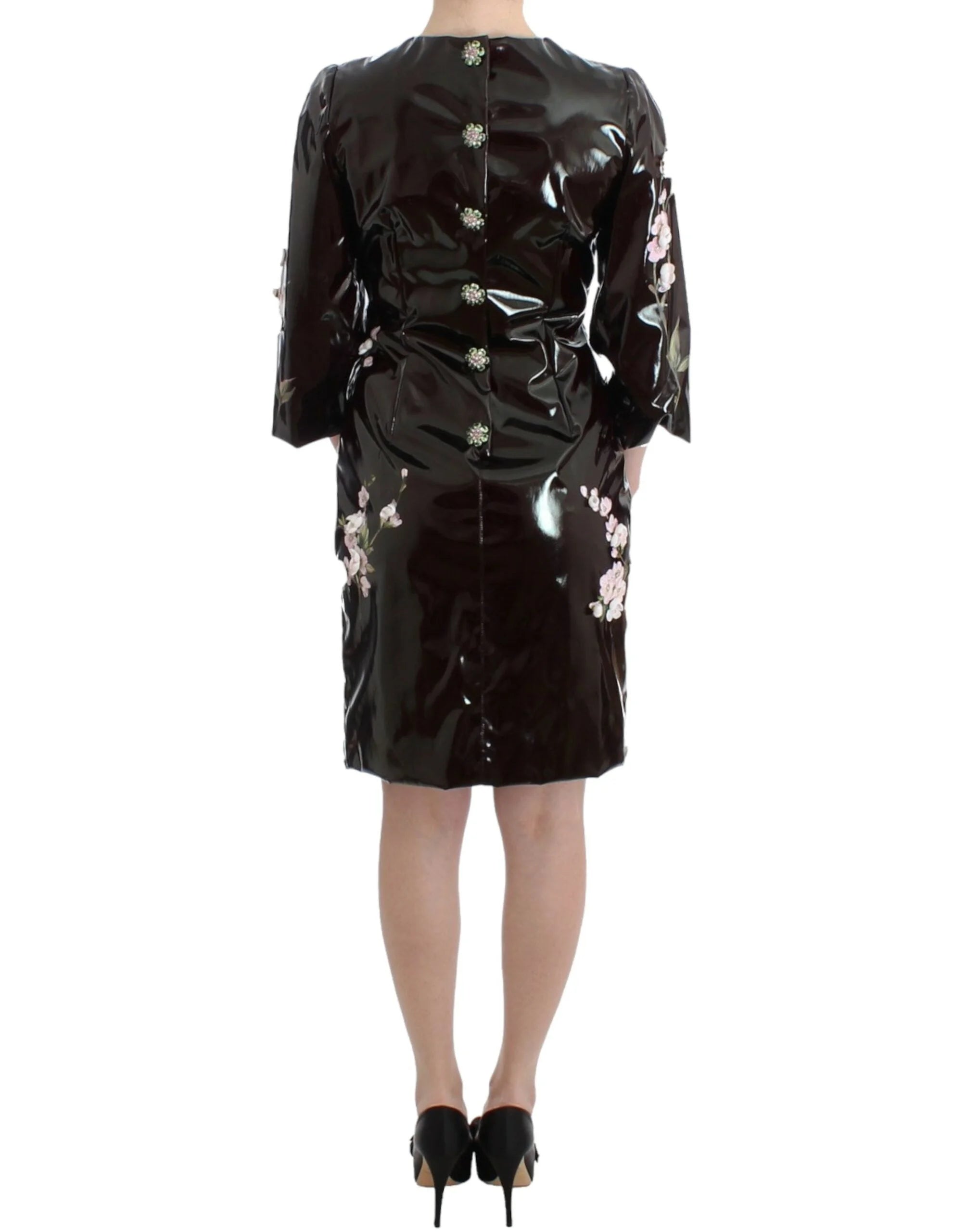 Dolce & Gabbana Black patent floral HANDPAINTED dress - IT42|M - Dresses